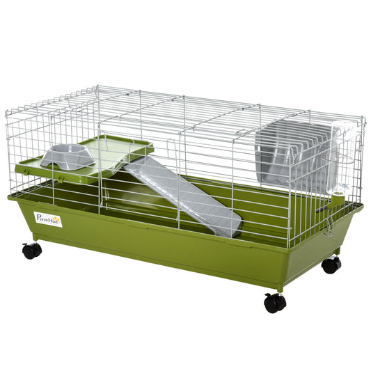 Small Animal Cage, Rolling Bunny Cage, Guinea Pig Cage with Food Dish, Water Bottle, Hay Feeder, Platform, Ramp, Green Houses & Habitats Green  at Gallery Canada