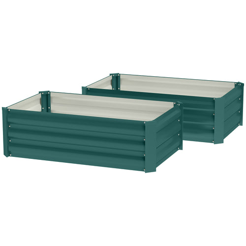 Set of 2 Galvanized Raised Beds for Garden, Outdoor Planter Box for Flowers, Herbs and Vegetables, Green