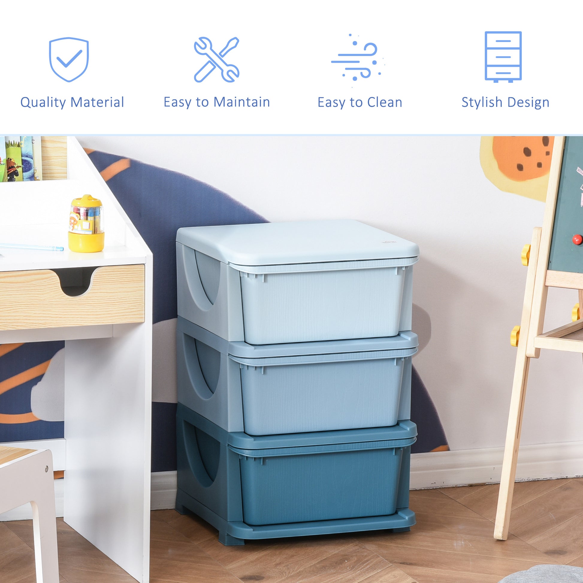 3 Tier Kids Toy Organizer and Storage Bins with 3 Plastic Drawers, Blue Baby & Kids Storage   at Gallery Canada