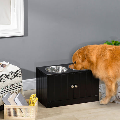 Elevated Dog Bowls for Large Dogs Pet Feeding Station with Stand, Storage, 2 Stainless Steel Food and Water Bowls, Black, 23.6" x 11.8" x 14" Dog Bowls   at Gallery Canada