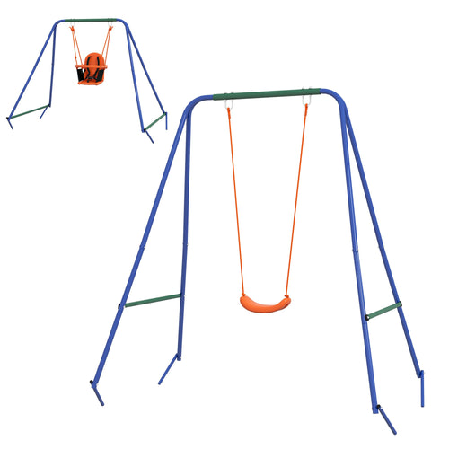 Kid Swing Set with Safety Harness for Baby, Kids 6 Months+, Heavy Duty Swing Set for Indoor/Outdoor, Backyard, Orange