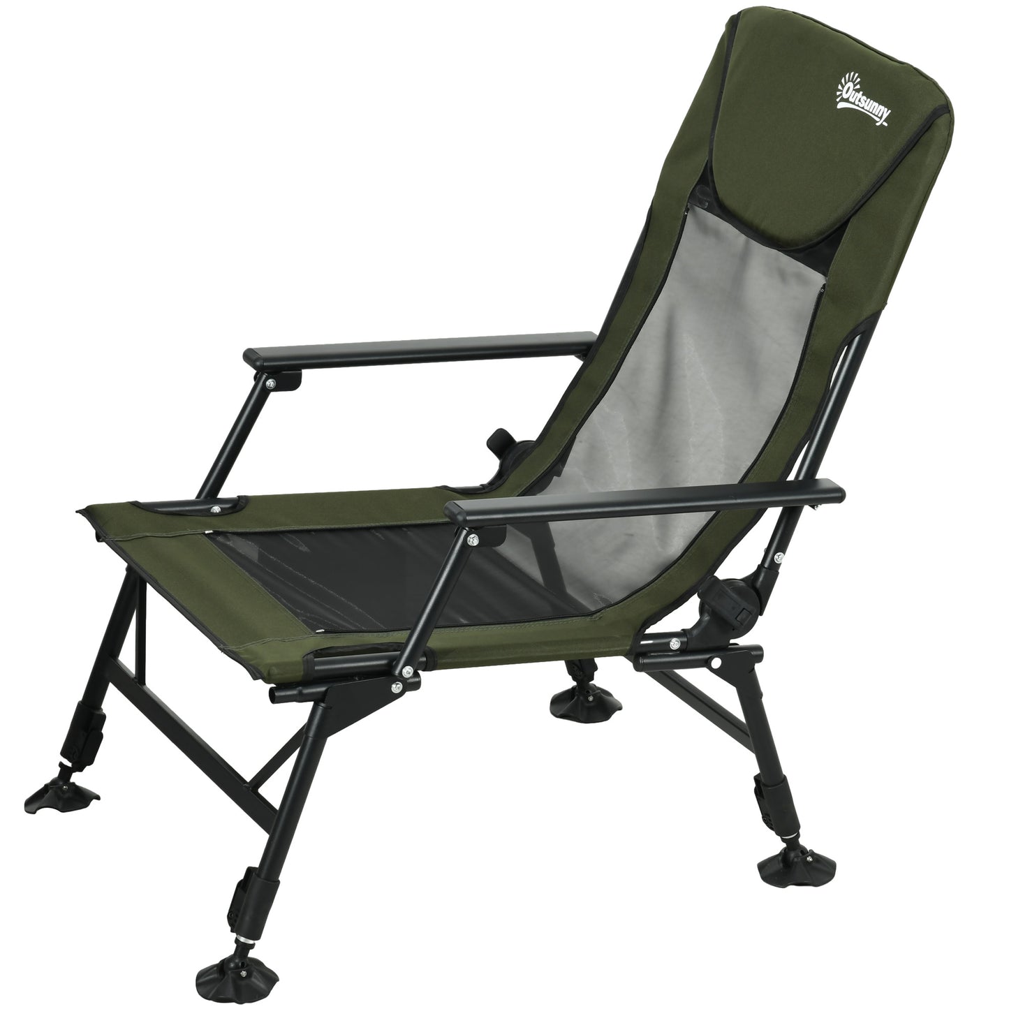 Folding Fishing Chair, 330 lb Heavy Duty Camping Chair with Reclining Backrest, Footrest, Adjustable Legs, Dark Green Picnic Tables & Camping Chairs   at Gallery Canada