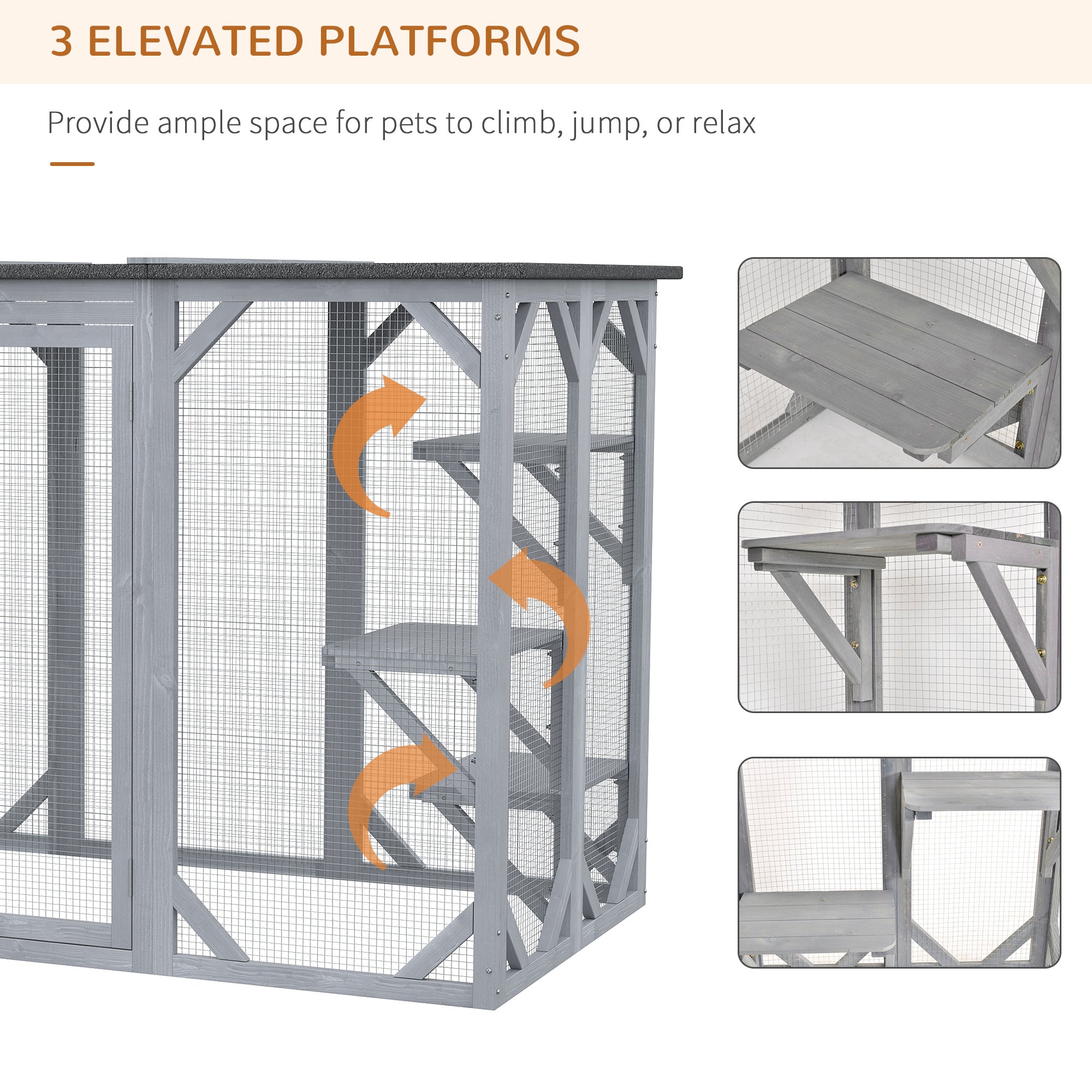 Multi-Level Wooden Cat Cage with Waterproof Roof, Lock, for Pets, Grey Outdoor Cat Enclosures   at Gallery Canada