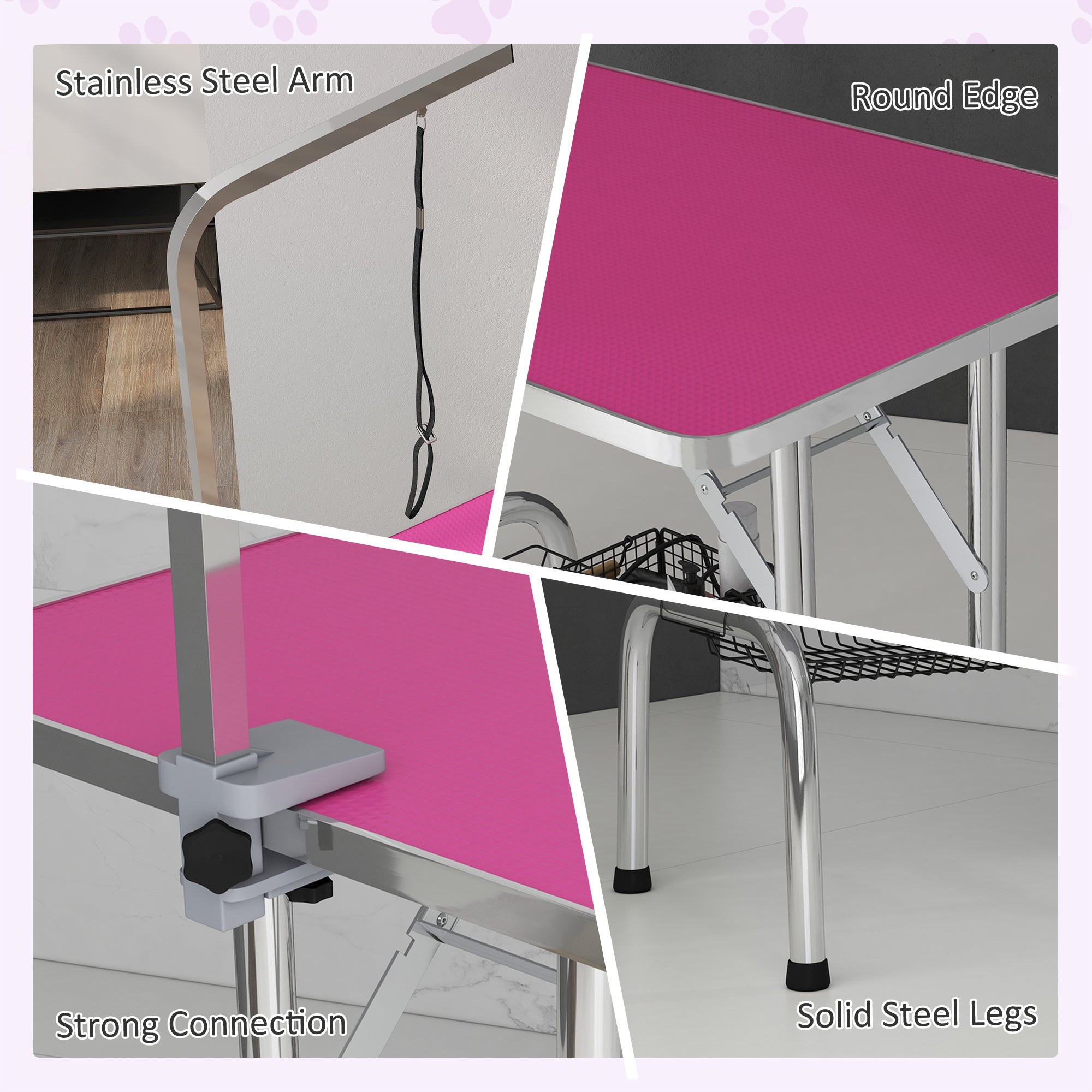 Foldable Grooming Table for Dogs with Height Adjustable Grooming Arm, Storage Shelf, Pink Dog Grooming Tables at Gallery Canada