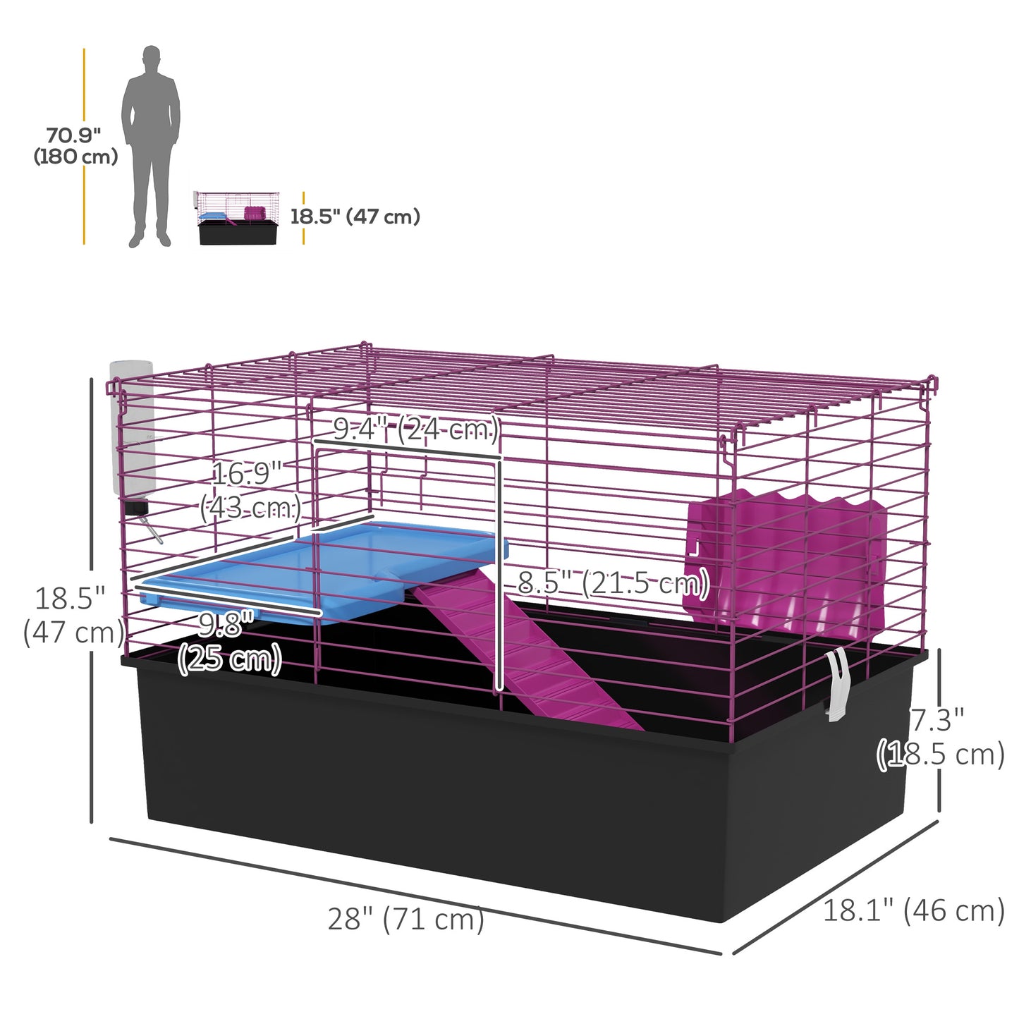 18.5" Small Animal Cage with Water Bottle, Food Dish, Platform, Ramp, Black Houses & Habitats   at Gallery Canada