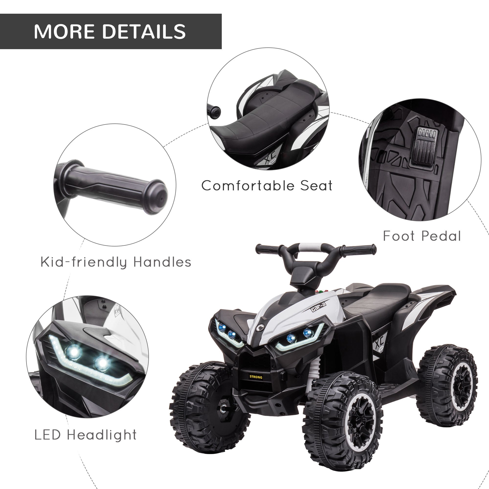 Kids 4 Wheeler Quad with Music, MP3, Headlights, High &; Low Speed, Kids ATV for 3-5 Years Old Boys &; Girl, White Electric Toy Cars   at Gallery Canada