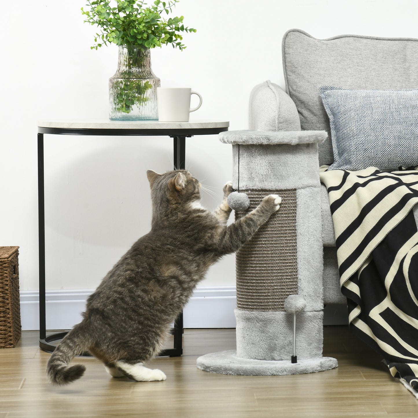 23" Cat Scratching Post with Covered Plush, Play Balls, for Indoor Cats, Grey Cat Posts Grey  at Gallery Canada