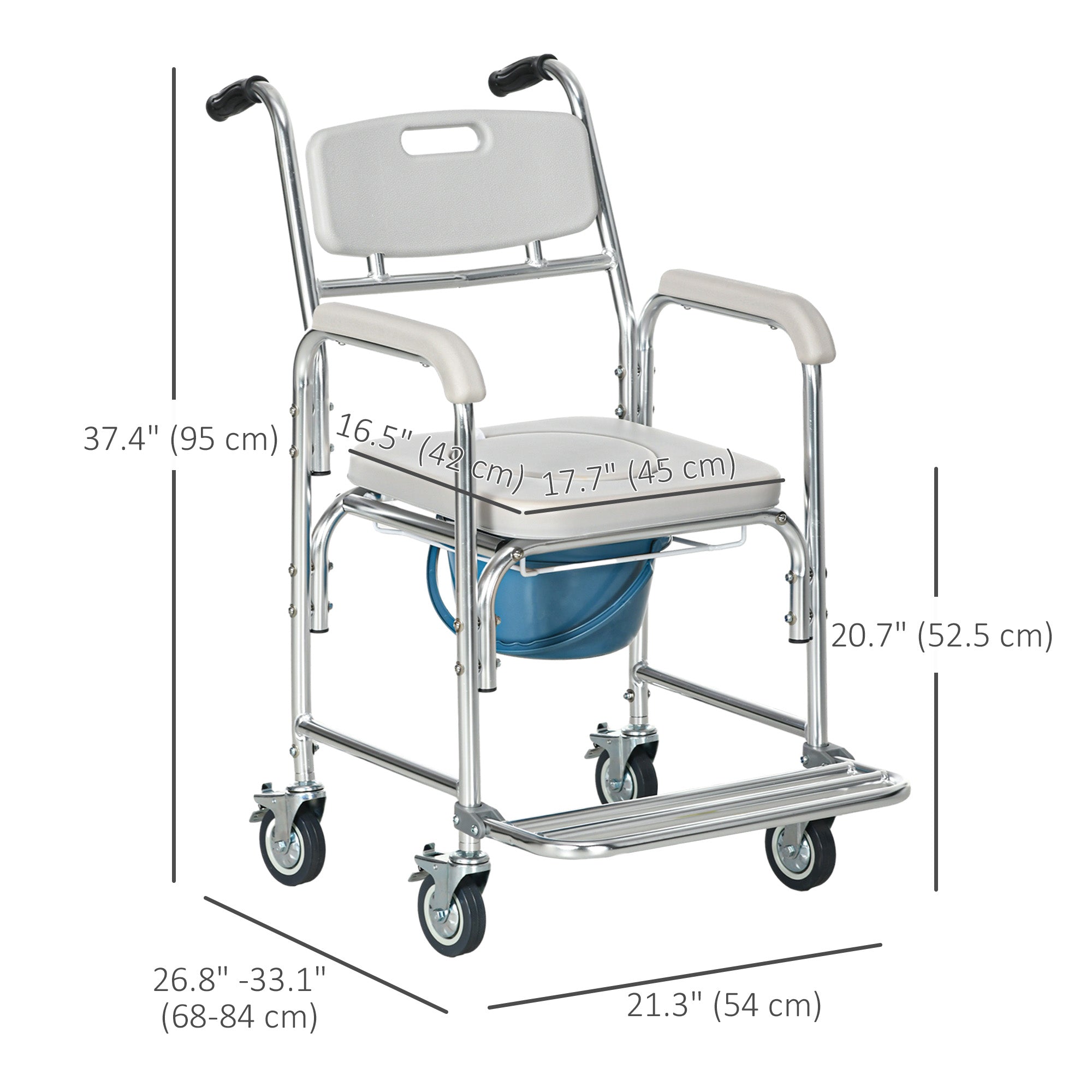 3-in-1 Shower Commode Wheelchair, Transport Beside Commode Chair with Padded Seat for the Elder, Disabled Bath Chairs at Gallery Canada