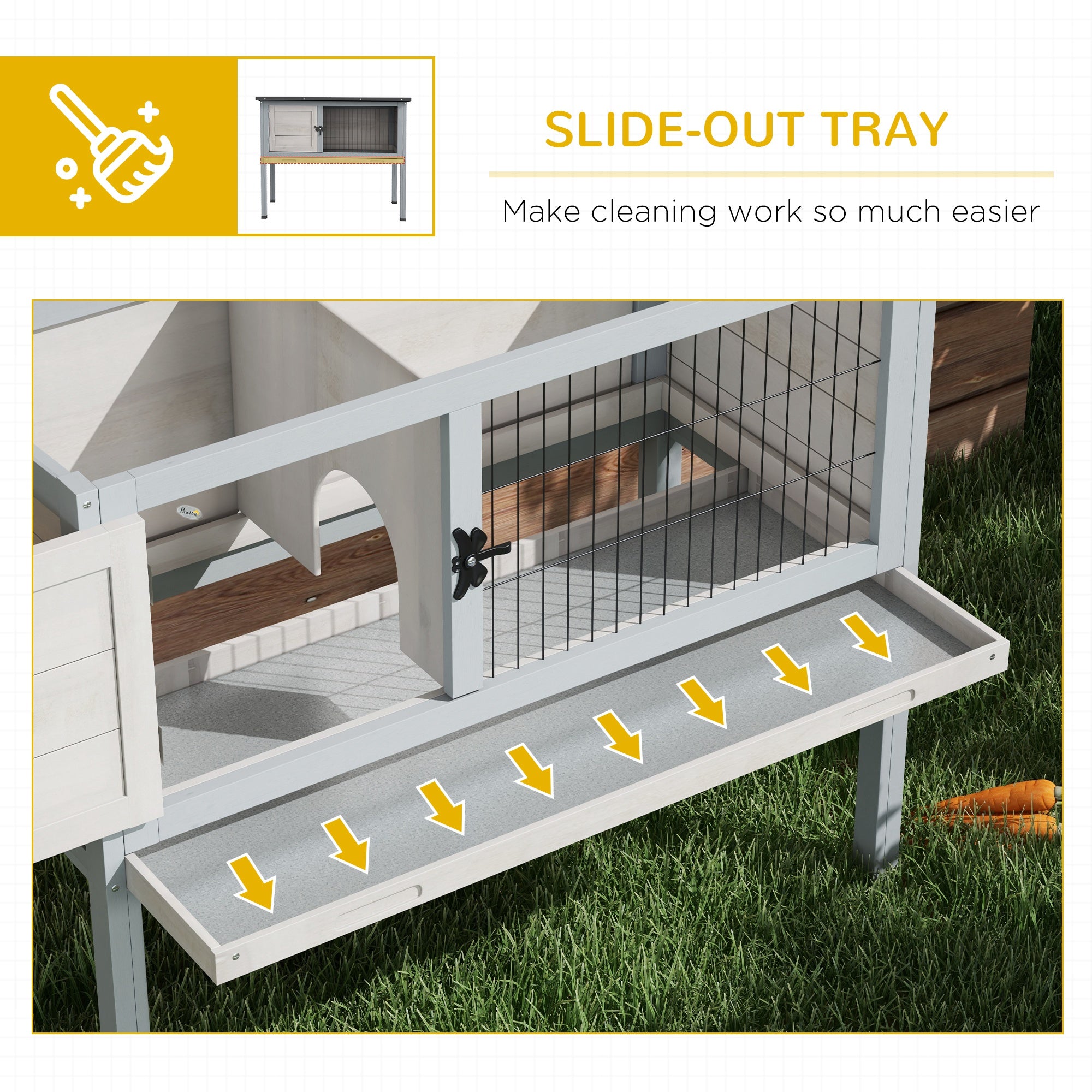 Wooden Rabbit Hutch with Openable Asphalt Roof, Tray, Light Grey Rabbit Hutch at Gallery Canada