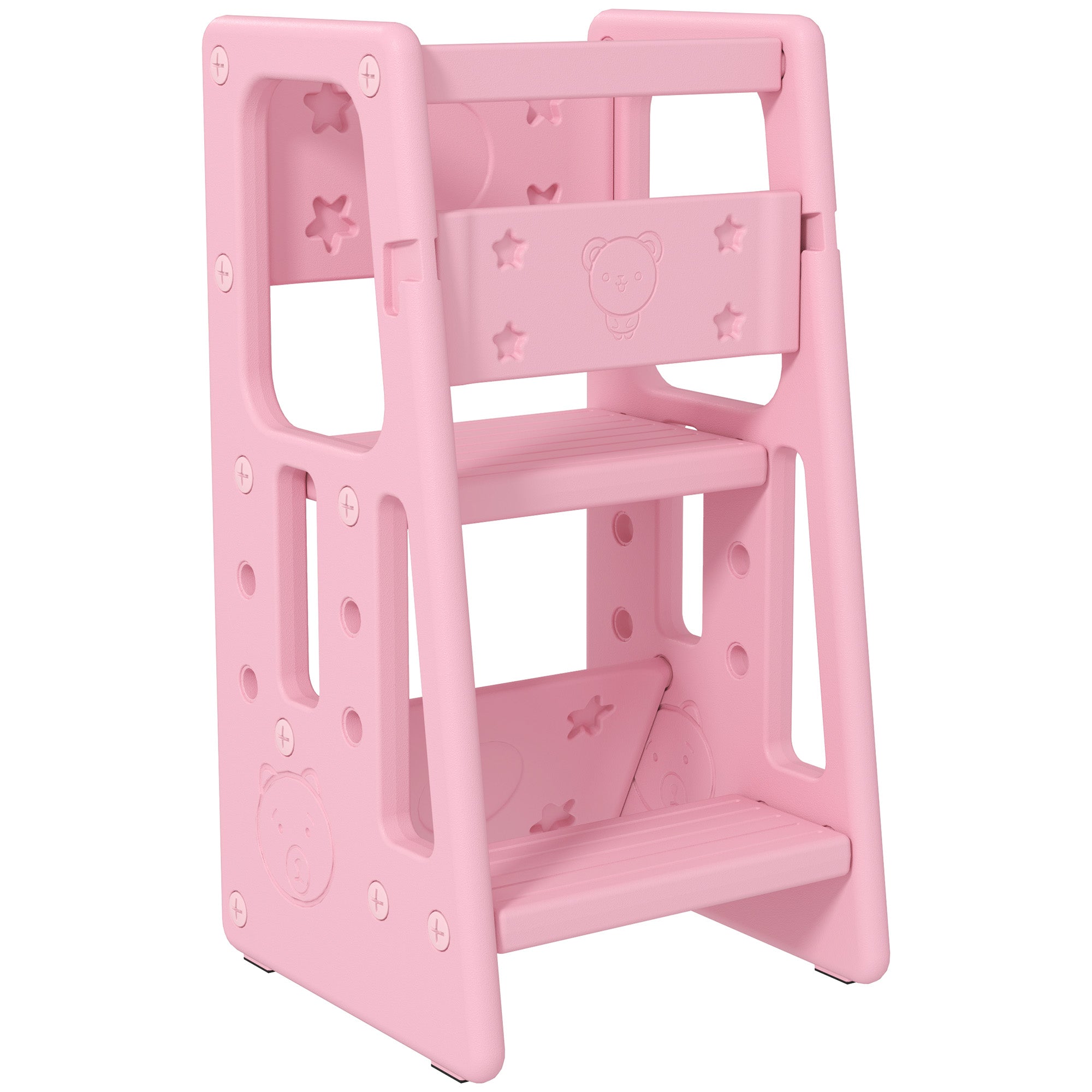 Toddler Kitchen Helper 2 Step Stool with Adjustable Height Platform and Safety Rail, Pink Toddler & Kids Step Stools Pink at Gallery Canada