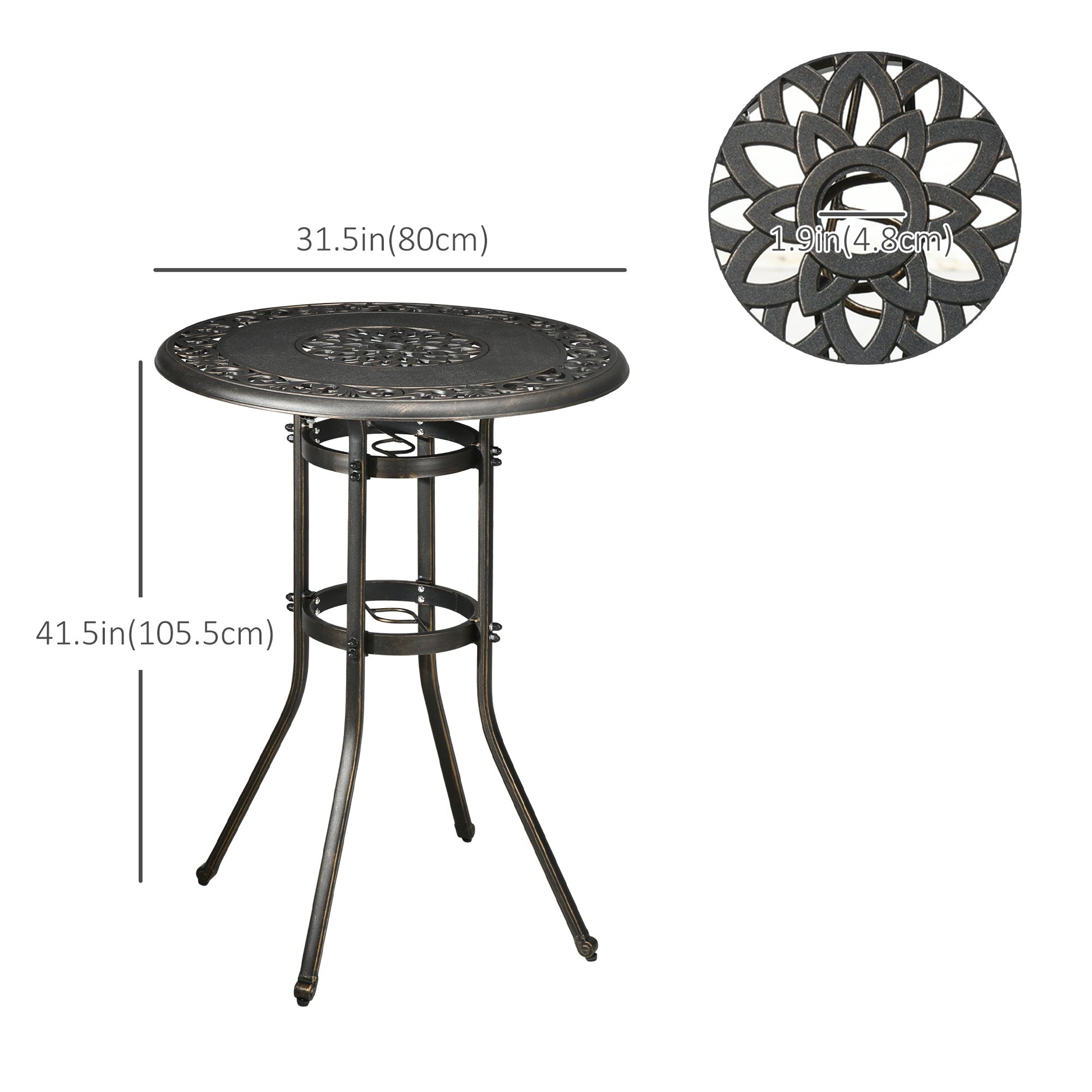 Ф31.5" Round Garden Bar Table, Cast Aluminum Frame Patio Bar Height Desk w/ Umbrella Hole for Patio, Garden, Balcony, Bronze Patio Dinning Tables   at Gallery Canada