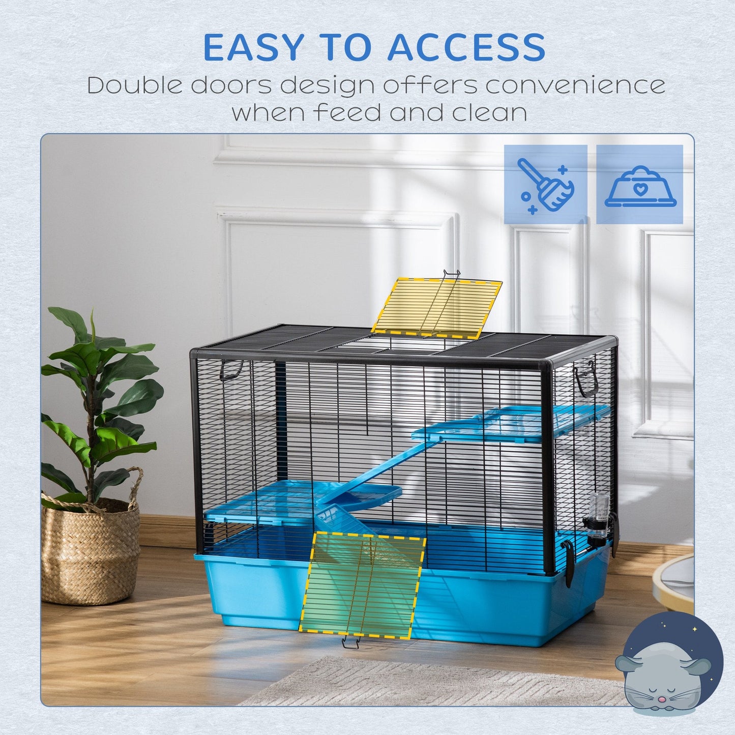 3-tier Hamster Cage, Guinea Pig Cage with Accessories Food Dish Water Bottle, Ramps, 31.5"x19"x 23", Light Blue Houses & Habitats   at Gallery Canada