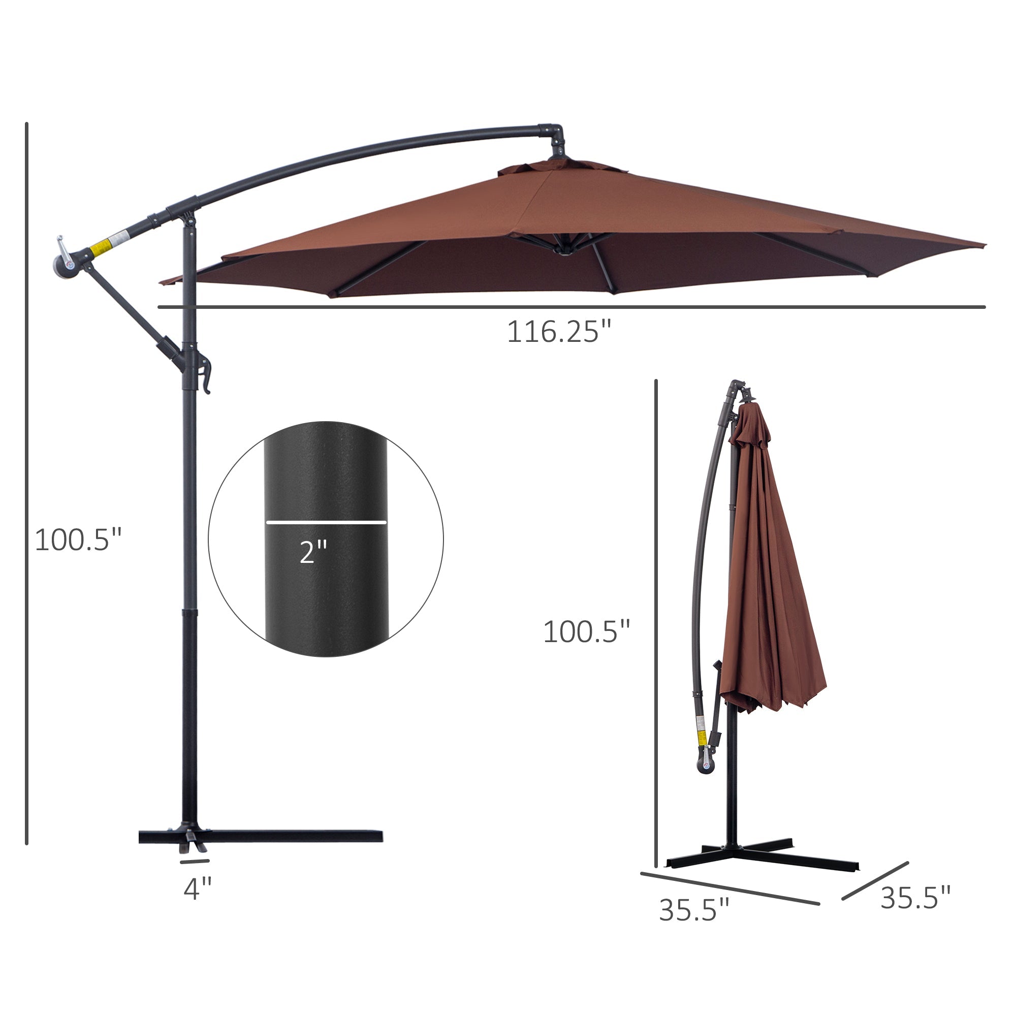 Φ10' Deluxe Patio Umbrella Outdoor Market Parasol Banana Hanging Offset Sunshade Crank Cross Base Coffee Cantilever Umbrellas   at Gallery Canada