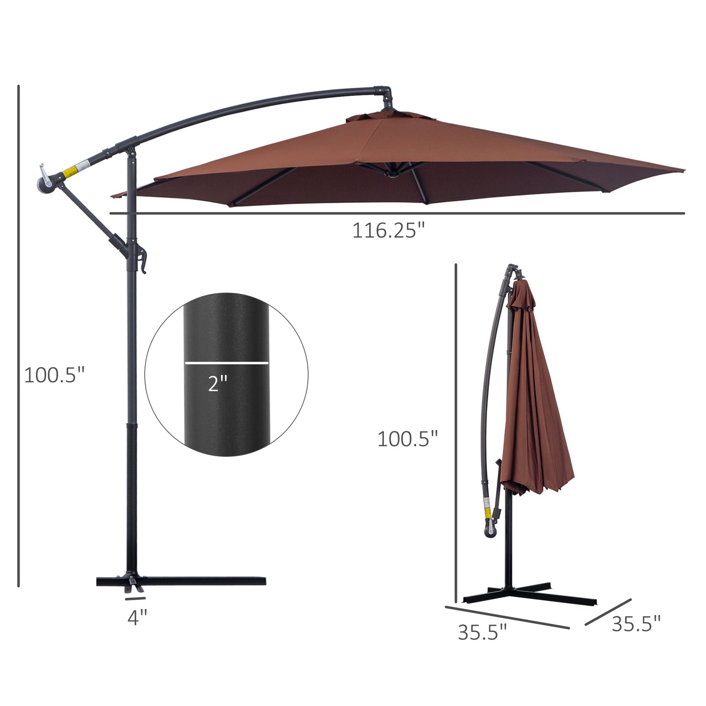 Φ10' Deluxe Patio Umbrella Outdoor Market Parasol Banana Hanging Offset Sunshade Crank Cross Base Coffee Cantilever Umbrellas   at Gallery Canada