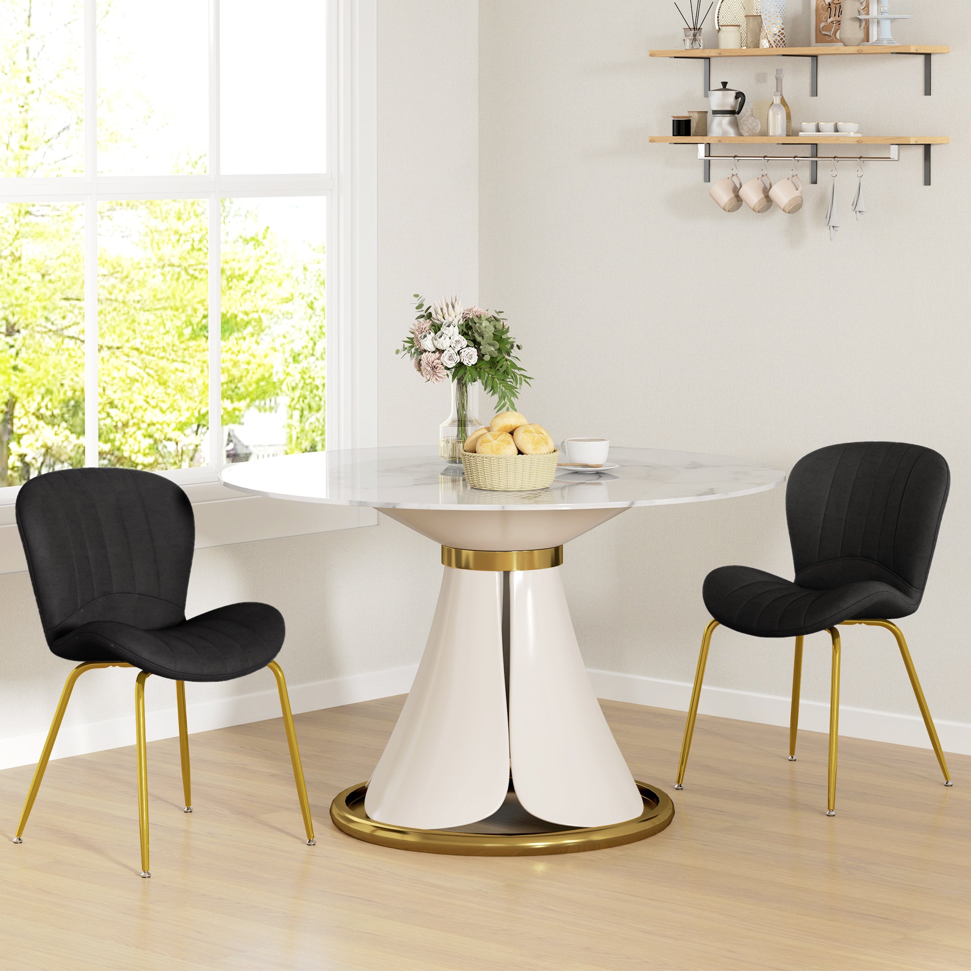 Dining Chairs Set of 2, Modern Accent Chair with Cushioned Backrest, Upholstery for Living Room, Black Dining Chairs at Gallery Canada