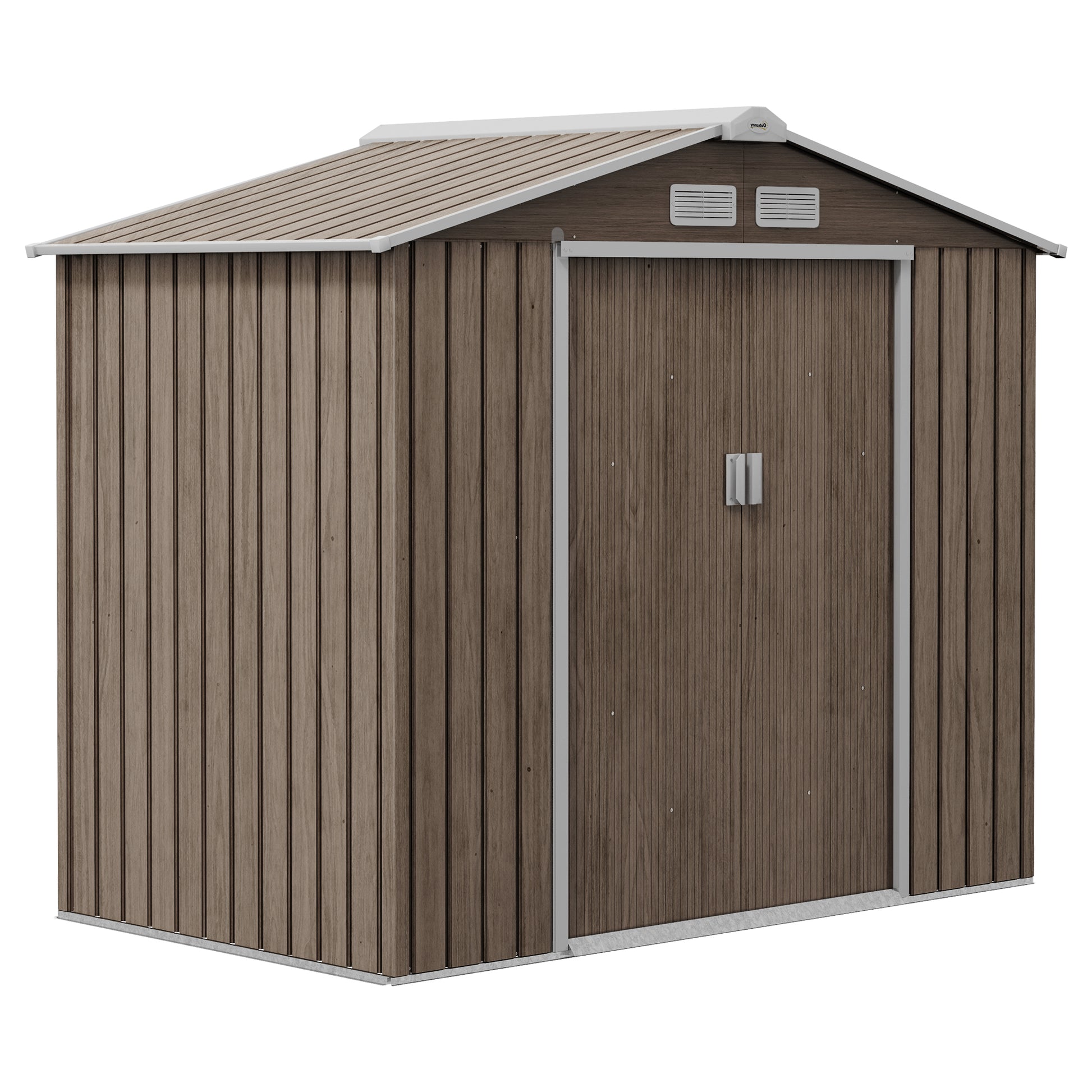 7' x 4' x 6' Garden Storage Shed Outdoor Patio Metal Tool Storage House w/ Foundation Kit and Double Doors Light Brown Sheds   at Gallery Canada