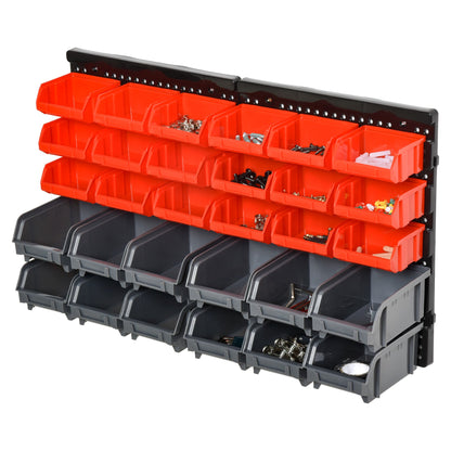 Wall Mounted Storage Bin Rack Tool Organizer with 30 Bins, Pegboard for Garage Workshops Red Tool Organizers Multi Colour  at Gallery Canada