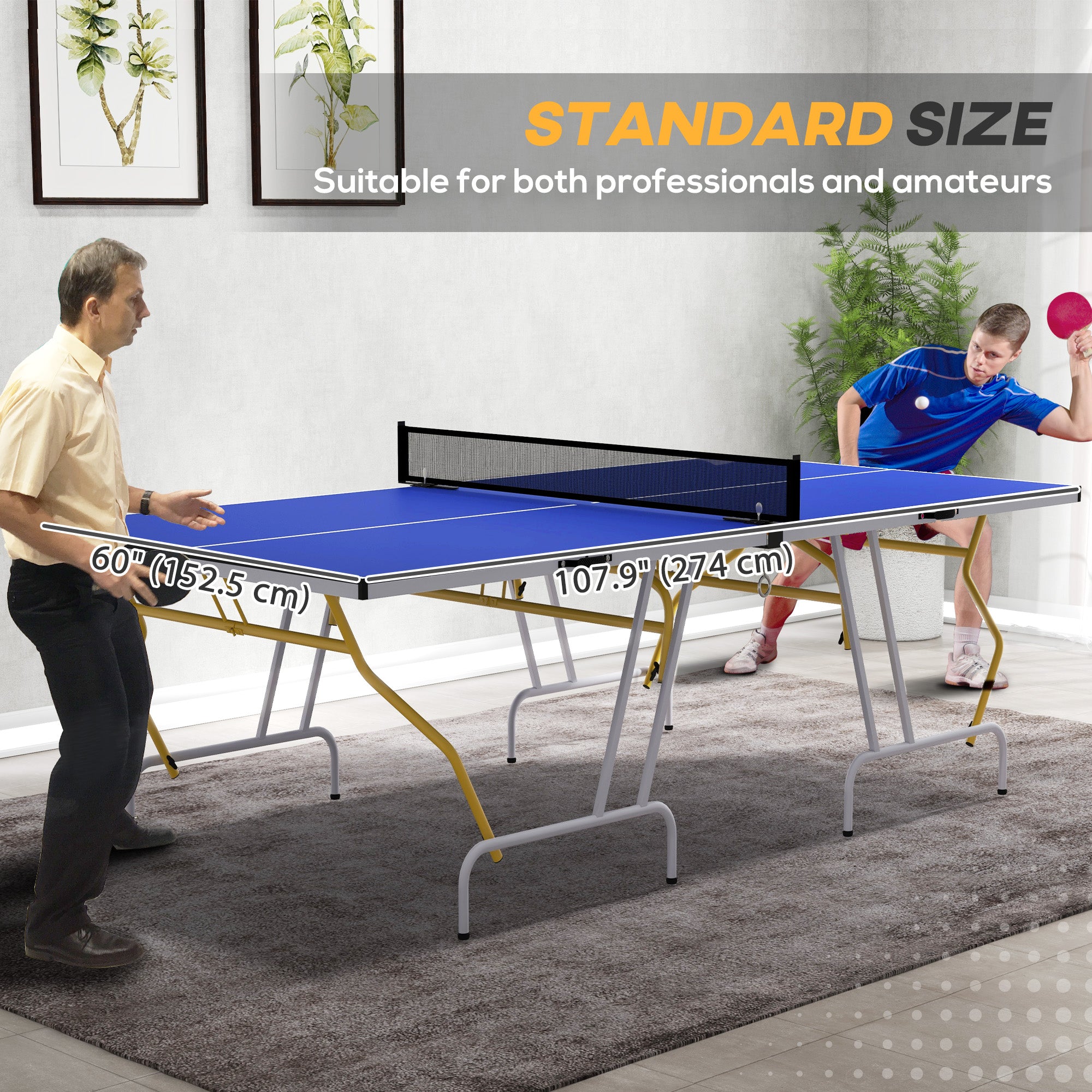 9' x 5' Full Size Table Tennis Table, Folding Ping Pong Table with Paddles and Balls, Blue Game Tables at Gallery Canada