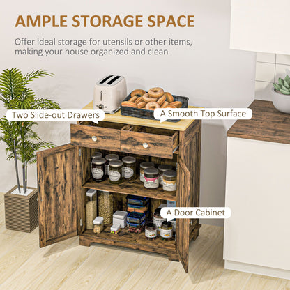 Kitchen Storage Cabinet with Adjustable Shelf, 2 Drawers and 2 Doors, Sideboard Buffet Cabinet, Rustic Brown Storage Cabinets   at Gallery Canada