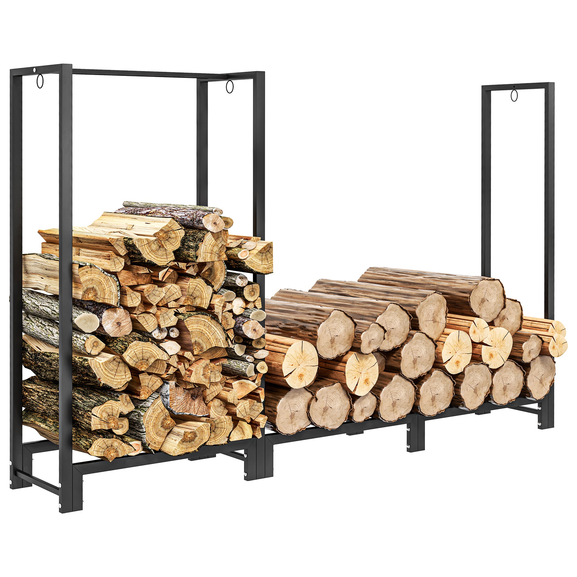 6ft Firewood Rack with Dual Space and Lock Rings, Steel Log Holder for Outdoor Indoor, Black Firewood Racks at Gallery Canada