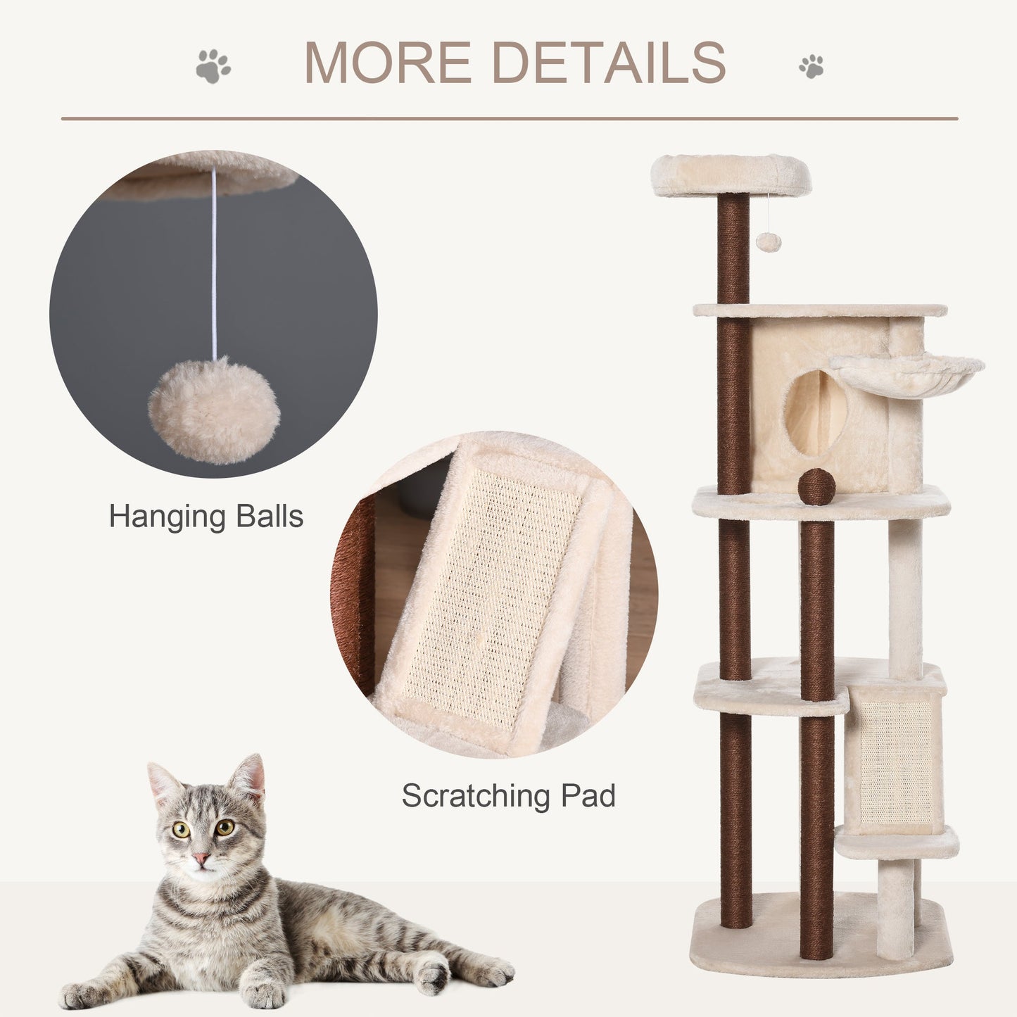 68" Cat Tree Tower, Large Cat Condo Furniture, Multi-Level Cat Tower with Scratching Posts, Ramp, Perches, Dangling Ball Cat Towers   at Gallery Canada