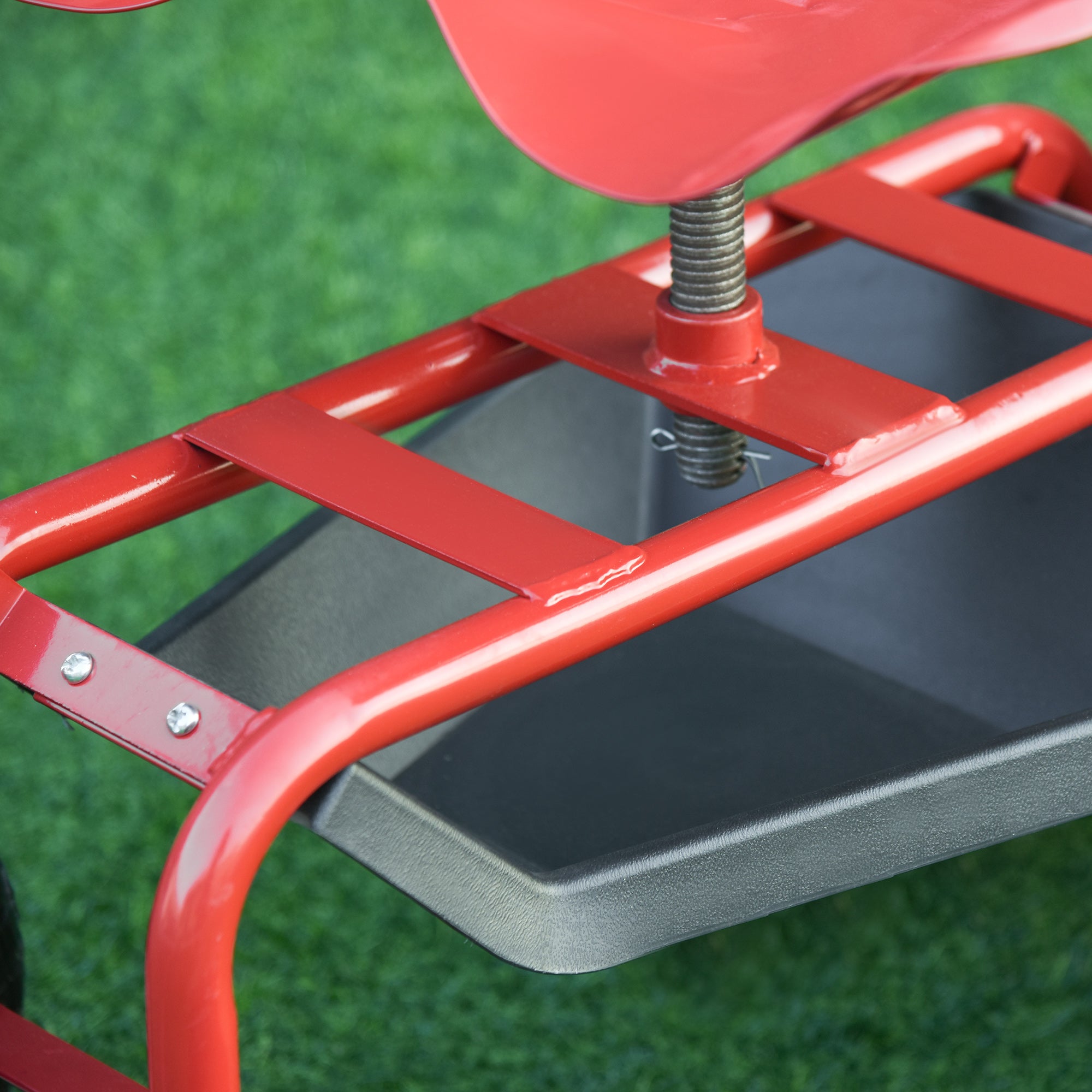 Garden Scooter, Rolling Cart with Swivel and Adjustable Seat, Tool Tray, Bucket Basket, Red and Black Folding Garden Carts at Gallery Canada