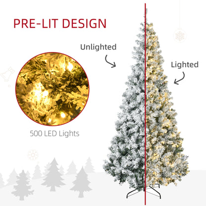 7.5ft Artificial Prelit Christmas Tree with Warm White LED Light, Snow Flocked Branches, Metal Base, Xmas Tree Pre Lit Christmas Trees   at Gallery Canada