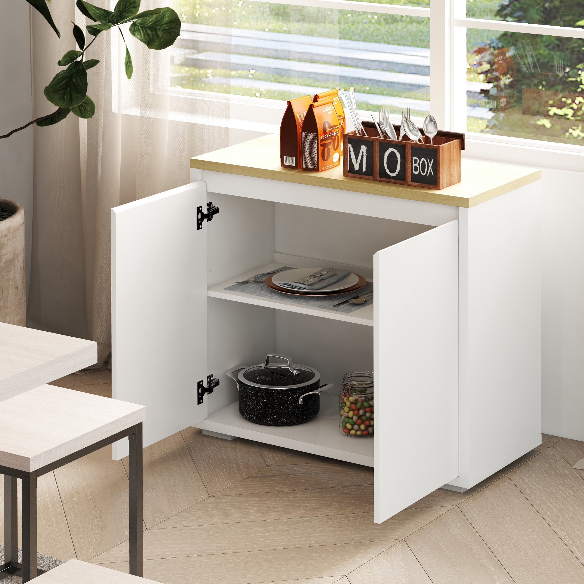 Sideboard Cabinet, Buffet Table with Double Door Cupboard and Adjustable Shelf for Living Room, Entryway, White Bar Cabinets   at Gallery Canada