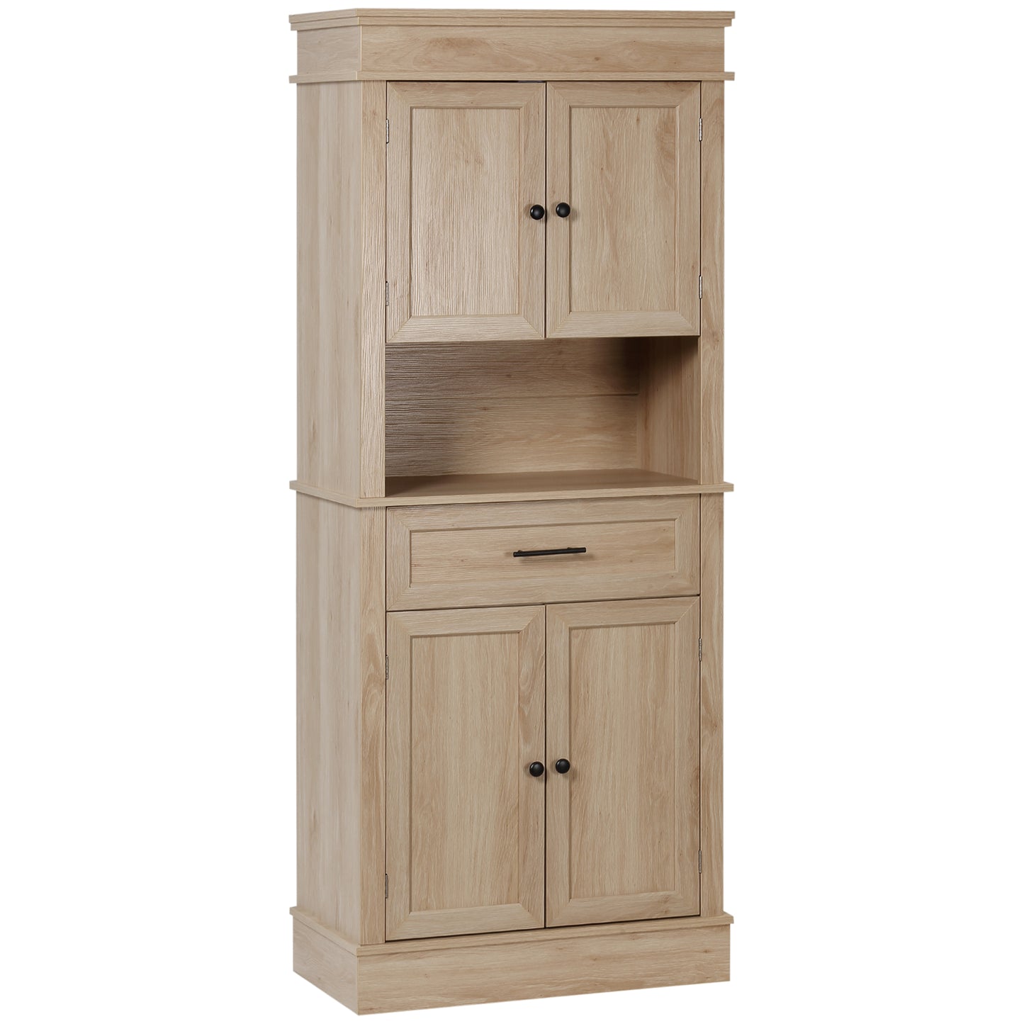 Modern Freestanding Kitchen Pantry Cabinet Cupboard with Doors Open Shelves Adjustable Shelving Microwave Space, Oak Kitchen Pantry Cabinets   at Gallery Canada