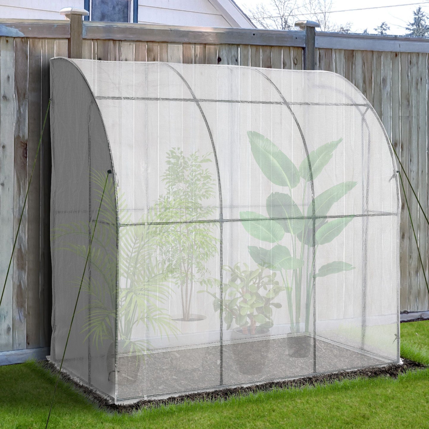 7' x 4' x 7' Outdoor Lean-to Walk-in Garden Greenhouse with Roll-Up Door Hot House for Plants Herbs Vegetables, White Walk In Greenhouses   at Gallery Canada