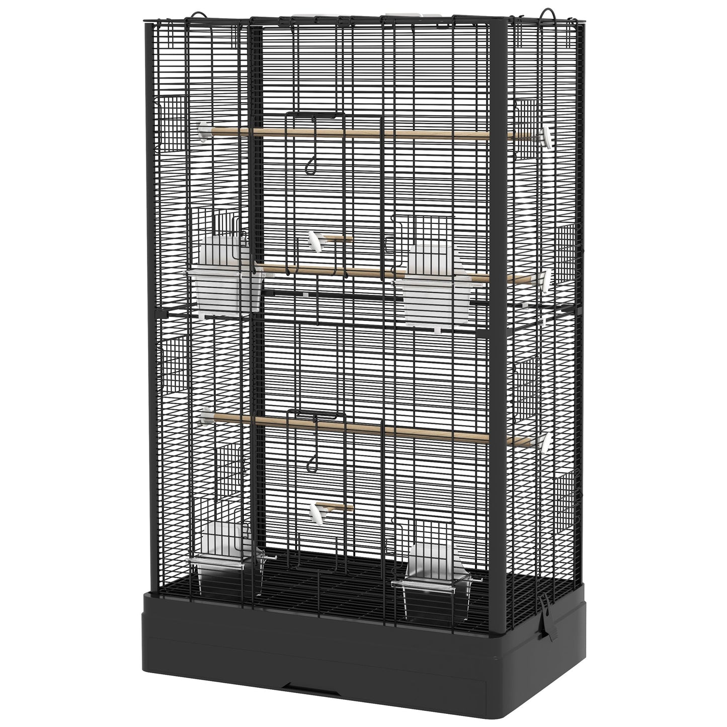 39" Bird Cage for Budgie Finches Canaries Love Birds with Wooden Stands, Slide-Out Tray, Handles, Food Containers, Black Bird Cages Black  at Gallery Canada