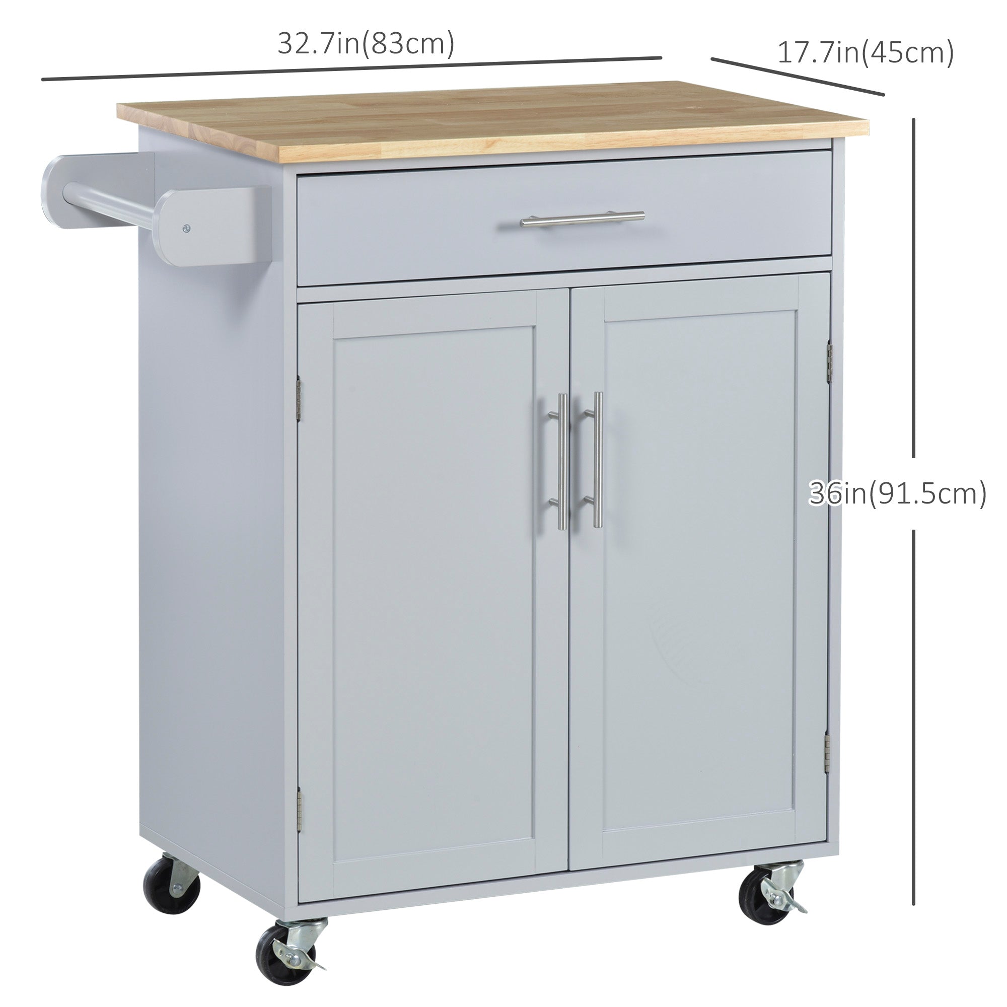 Wood Top Rolling Kitchen Island Cart with Storage Drawers and Wheels, Grey Kitchen Islands & Kitchen Carts Multi Colour  at Gallery Canada