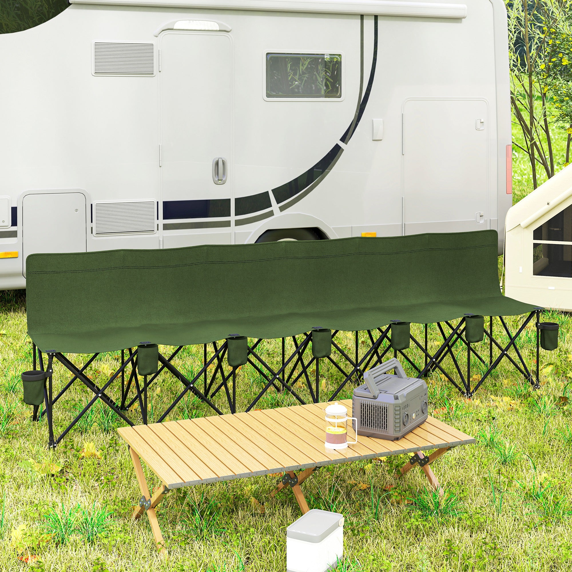 6 Seat Folding Camping Chair with Cup Holder and Carrying Case for Camping, Picnic, Sports Events, Dark Green Picnic Tables & Camping Chairs at Gallery Canada