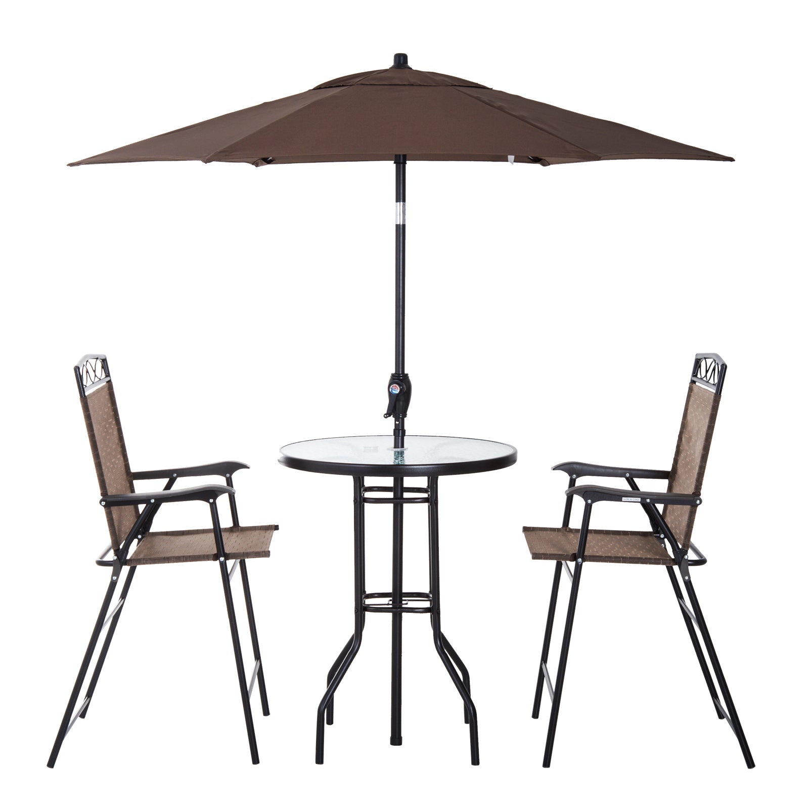 4 Piece Patio Bar Set, Sling Folding Outdoor Furniture with Umbrella for Poolside, Backyard and Garden, Brown Bistro Sets at Gallery Canada