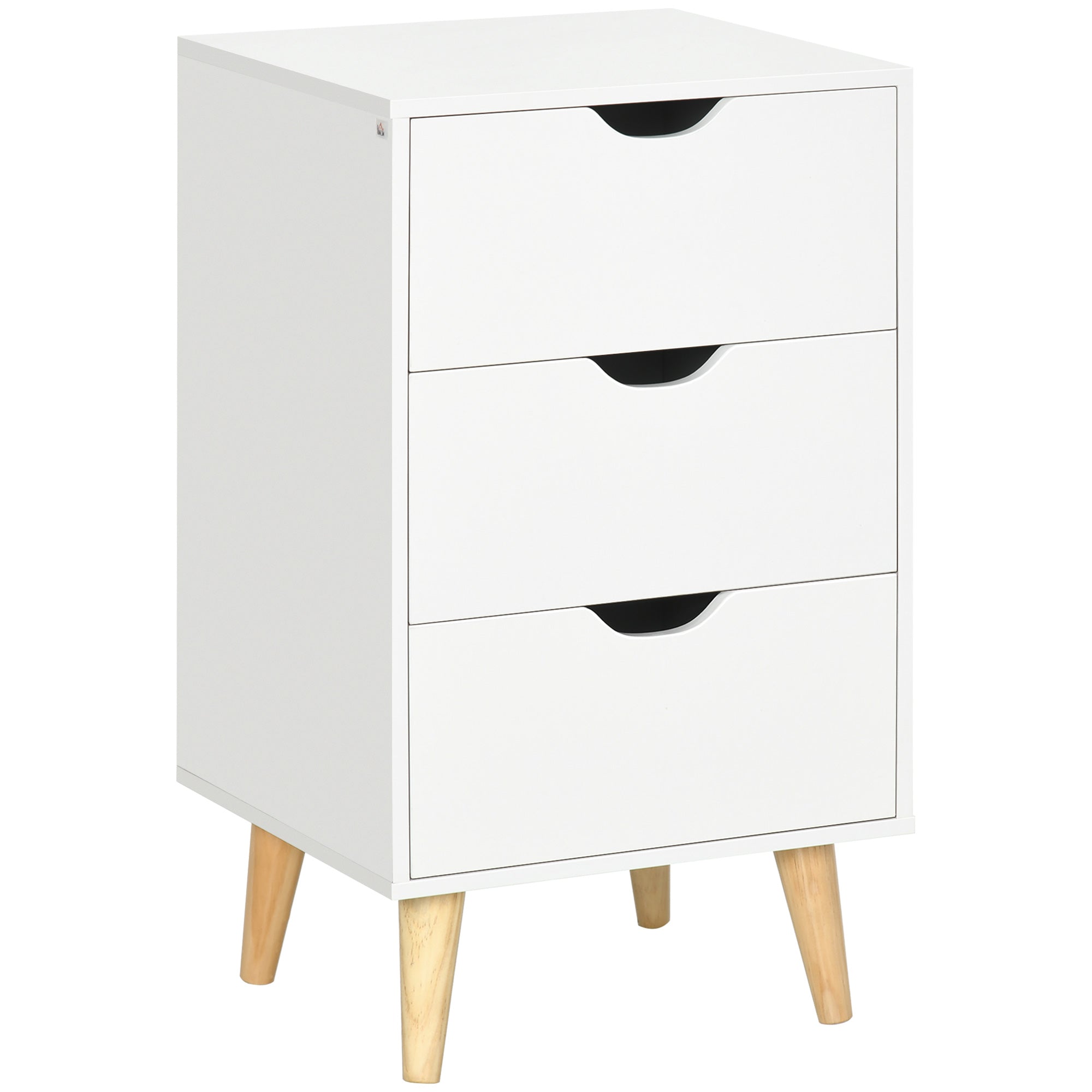 Bedside Table, Modern Nightstand with 3 Drawers, Side End Table with Wood Legs for Living Room, Bedroom, White Bedside Tables   at Gallery Canada