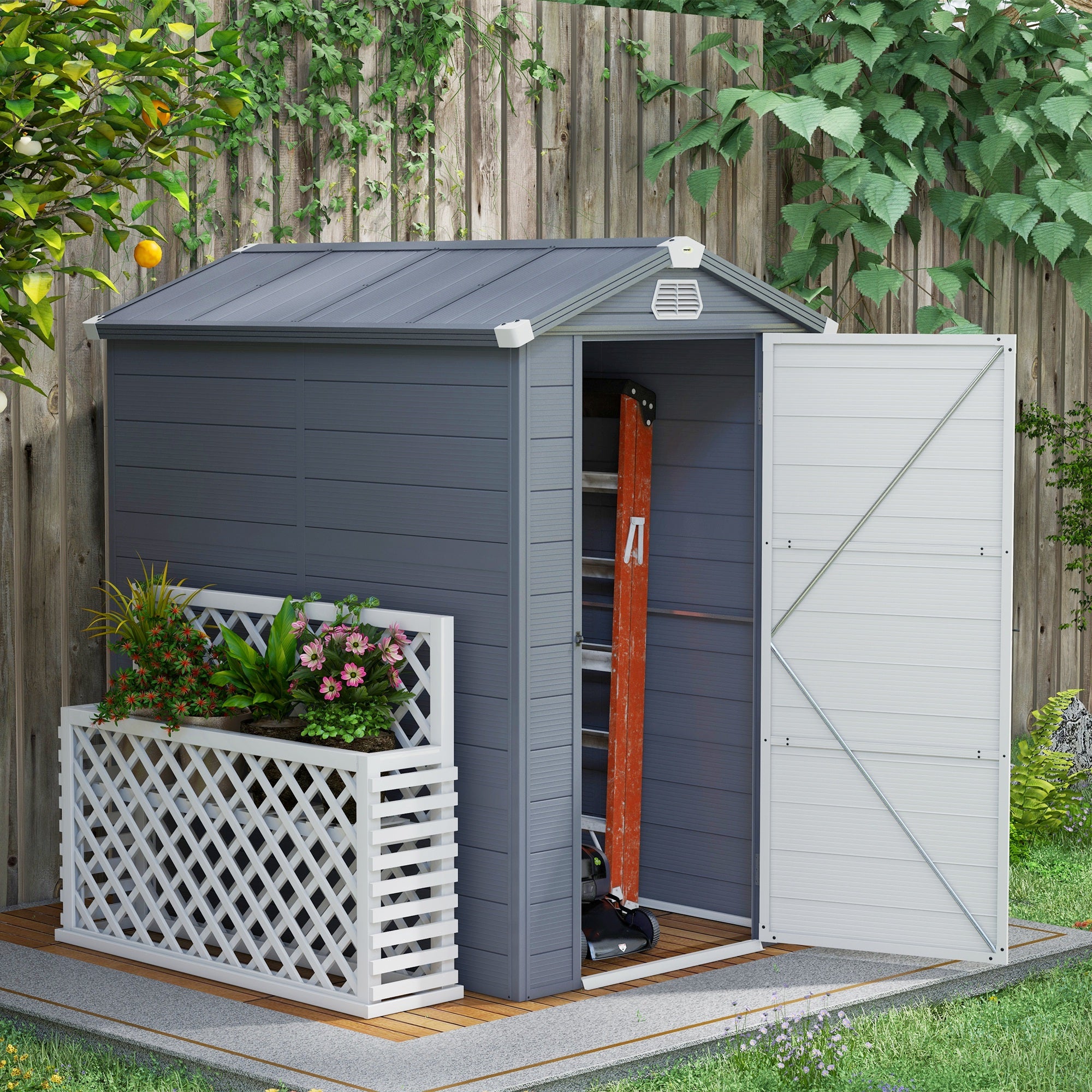 4.5' x 6' Garden Storage Shed with Latch Door, Vents, Sloped Roof, PP, Grey Sheds   at Gallery Canada