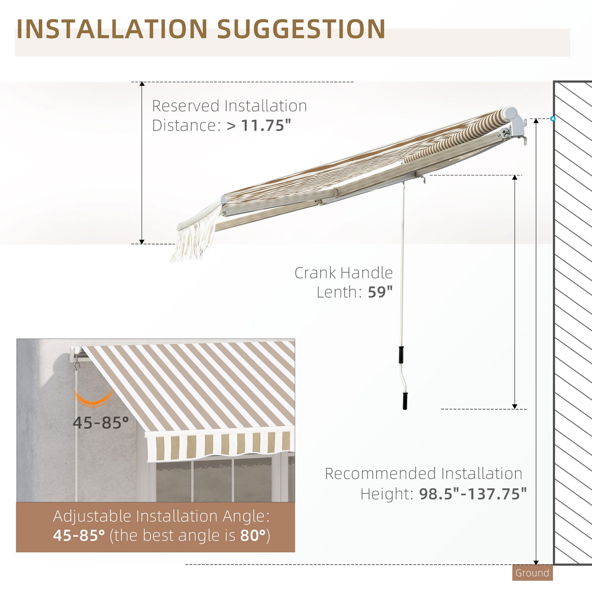 12' x 10' Retractable Awning Patio UV Resistant Fabric and Aluminum Frame for Deck, Balcony, Yard, Beige Deck Awnings   at Gallery Canada