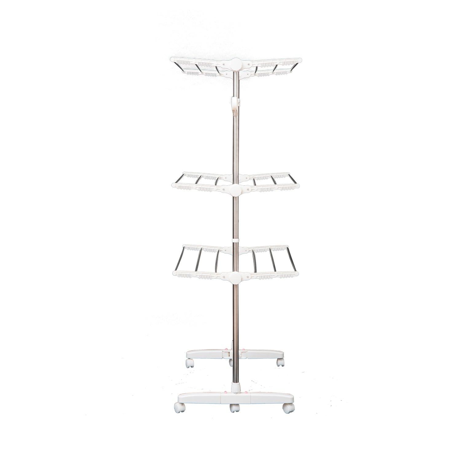 3-Tier Clothes Drying Rack, Stainless Steel Laundry Rack with 2 Side Wings and 6 Castors, Collapsible Adjustable Clothes Airer for Indoor Outdoor, White Bath Accessories at Gallery Canada