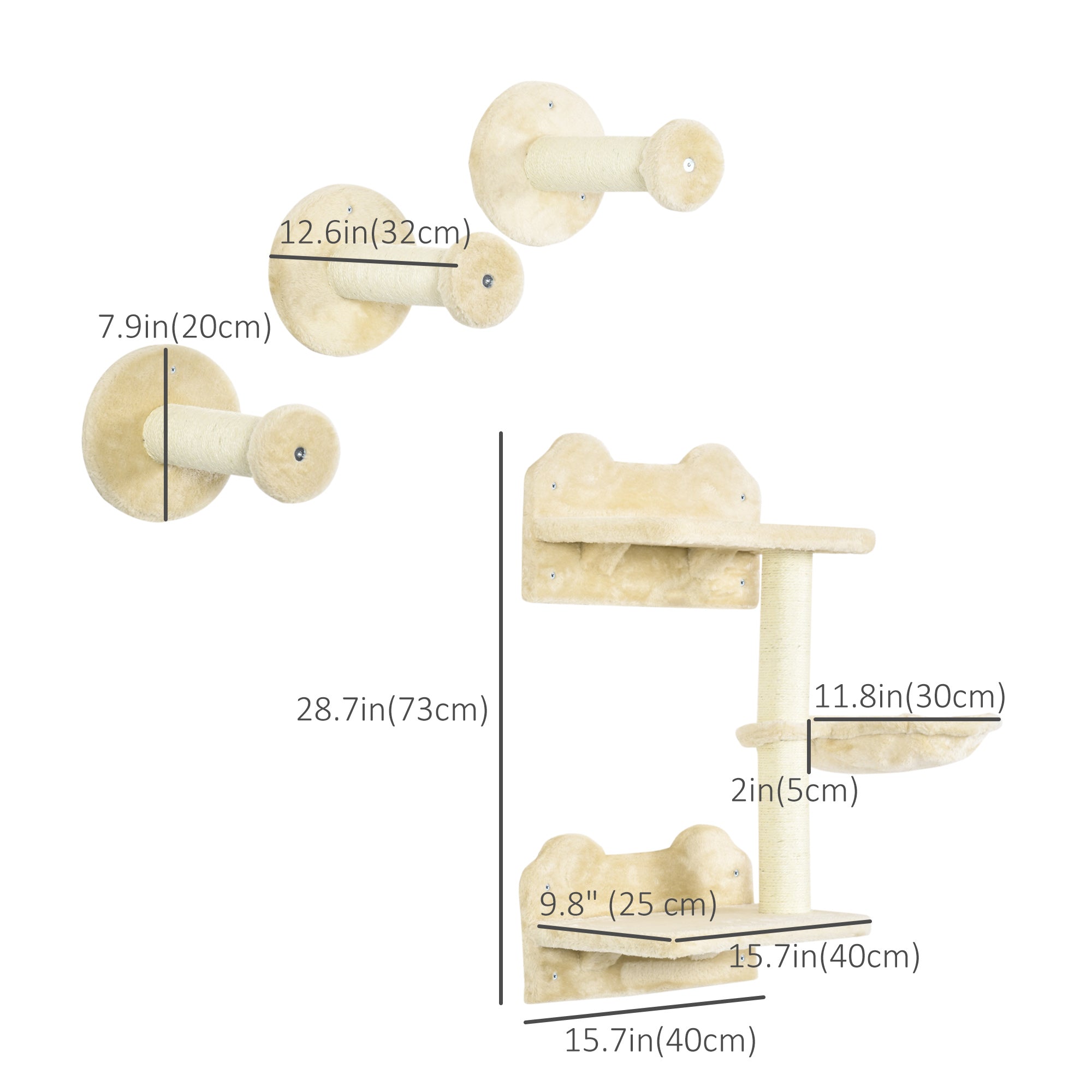 4Pcs Cat Wall Shelf with Scratching Posts, Hammock, Steps, Platforms, Cat Shelves for Relaxing, Sleeping, Jumping, Cat Wall Climber for Indoor Cats, Beige Cat Climbing Wall at Gallery Canada