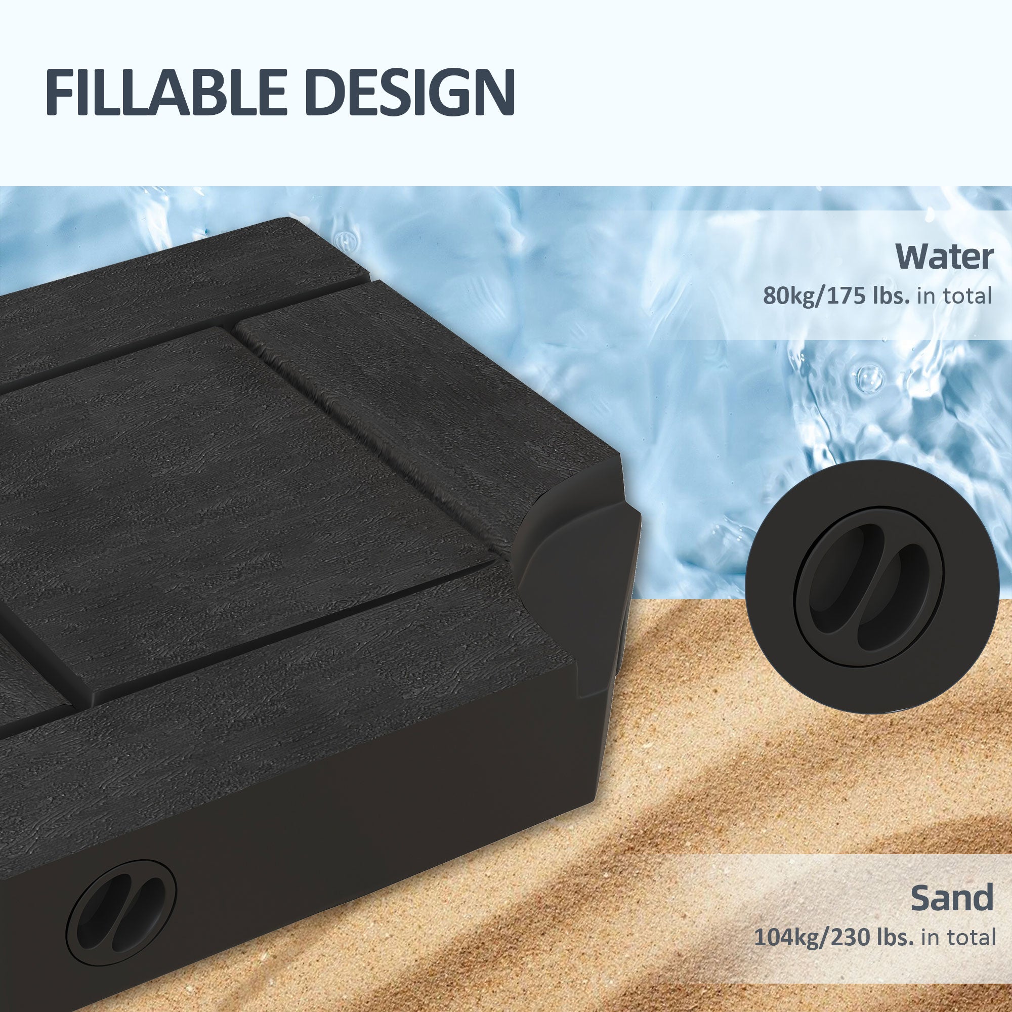 4PCs Patio Umbrella Base, Water or Sand Filled Cantilever Umbrella Weights for Cross Base with Handles, HDPE Umbrella Bases at Gallery Canada