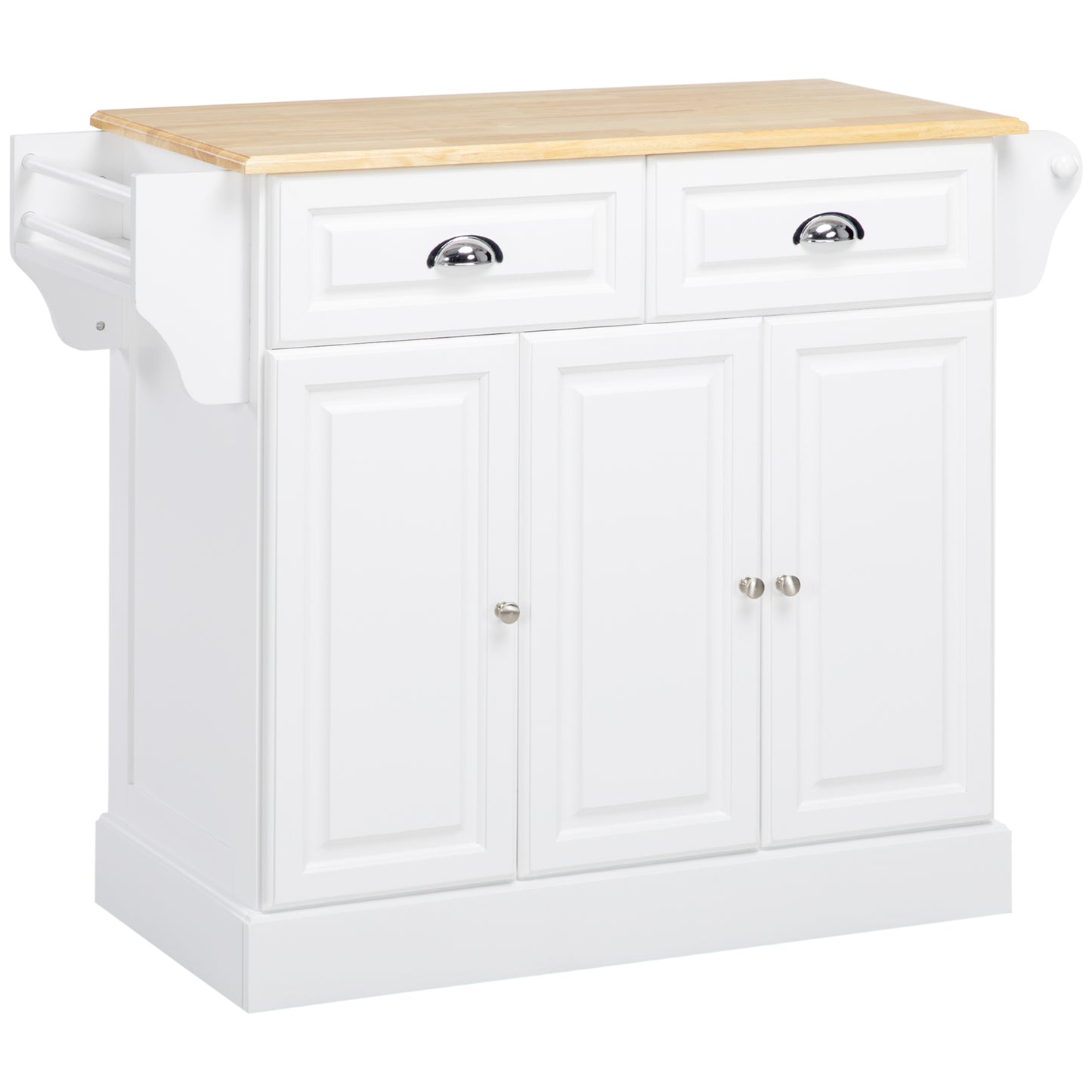 Kitchen Island with Storage Rolling Kitchen Serving Cart with Rubber Wood Top Towel Rack Storage Drawer Cabinet White Kitchen Islands & Kitchen Carts   at Gallery Canada