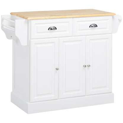 Kitchen Island with Storage Rolling Kitchen Serving Cart with Rubber Wood Top Towel Rack Storage Drawer Cabinet White Kitchen Islands & Kitchen Carts   at Gallery Canada