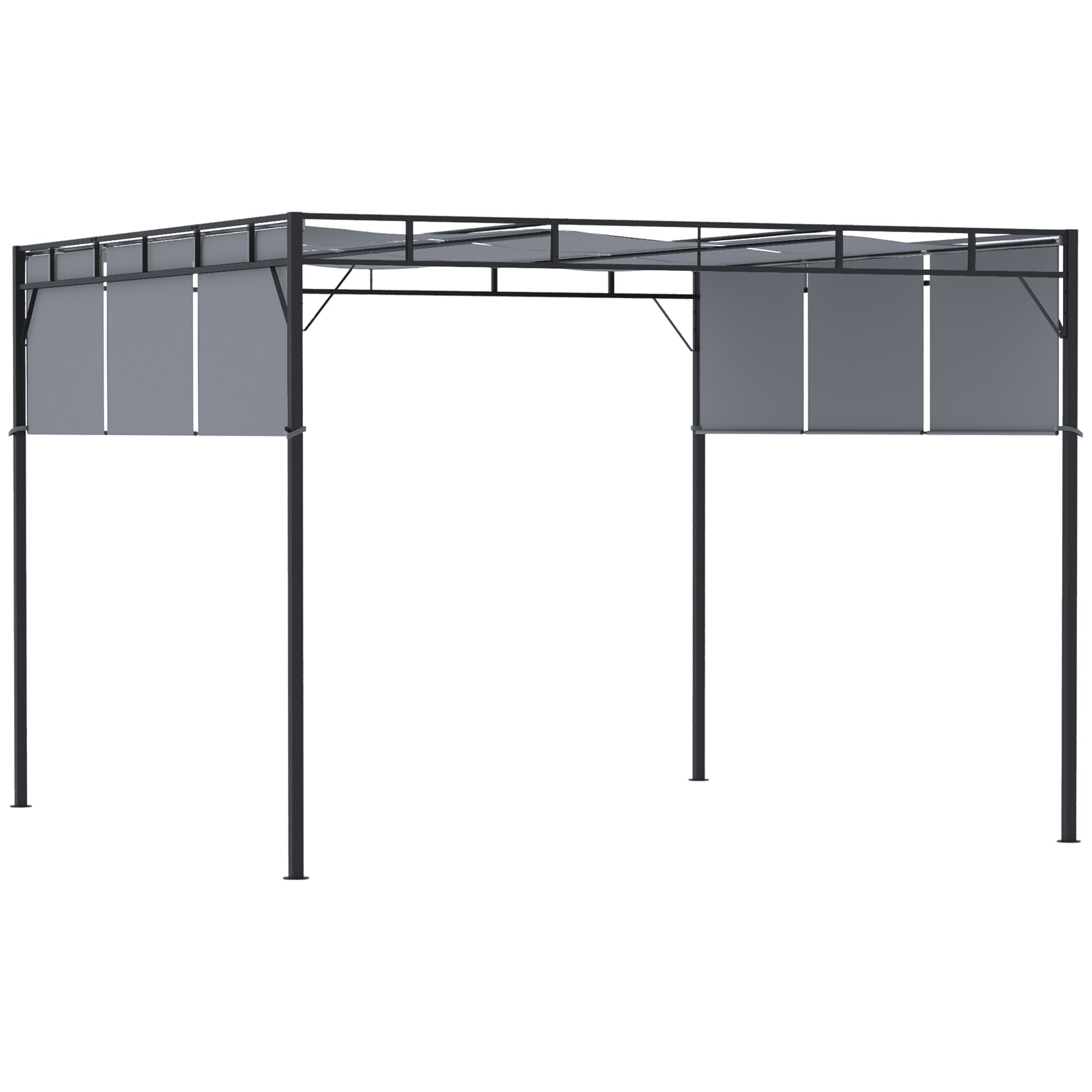 10' x 10' Retractable Pergola Canopy, Patio Gazebo Sun Shelter with Steel Frame for Garden, Lawn, Backyard and Deck, Dark Grey Pergolas Dark Gray, Black at Gallery Canada