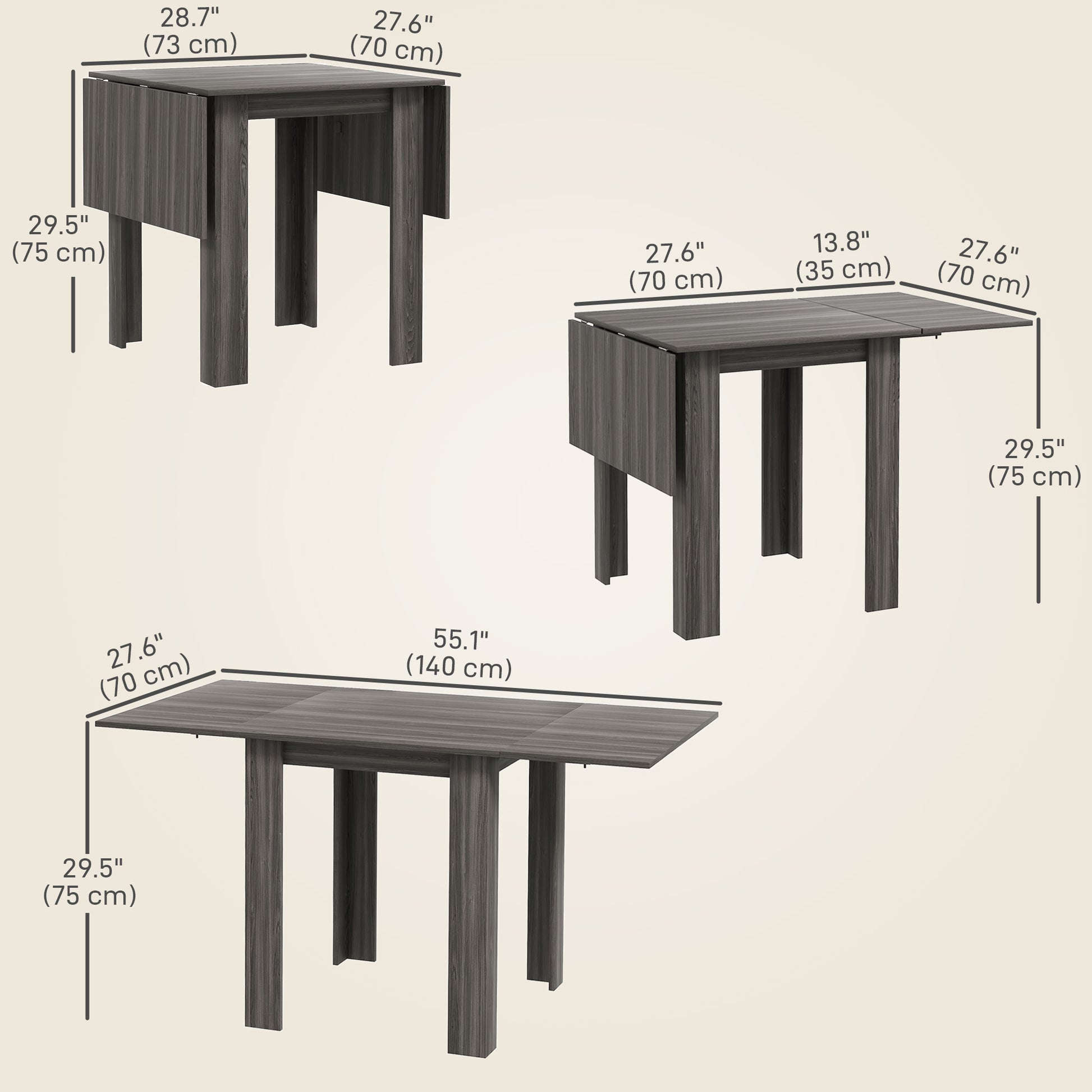 Folding Dining Table, Extendable Kitchen Table for Small Space, Drop Leaf Table for 2-4 People, Grey Bar Tables & Dining Tables   at Gallery Canada