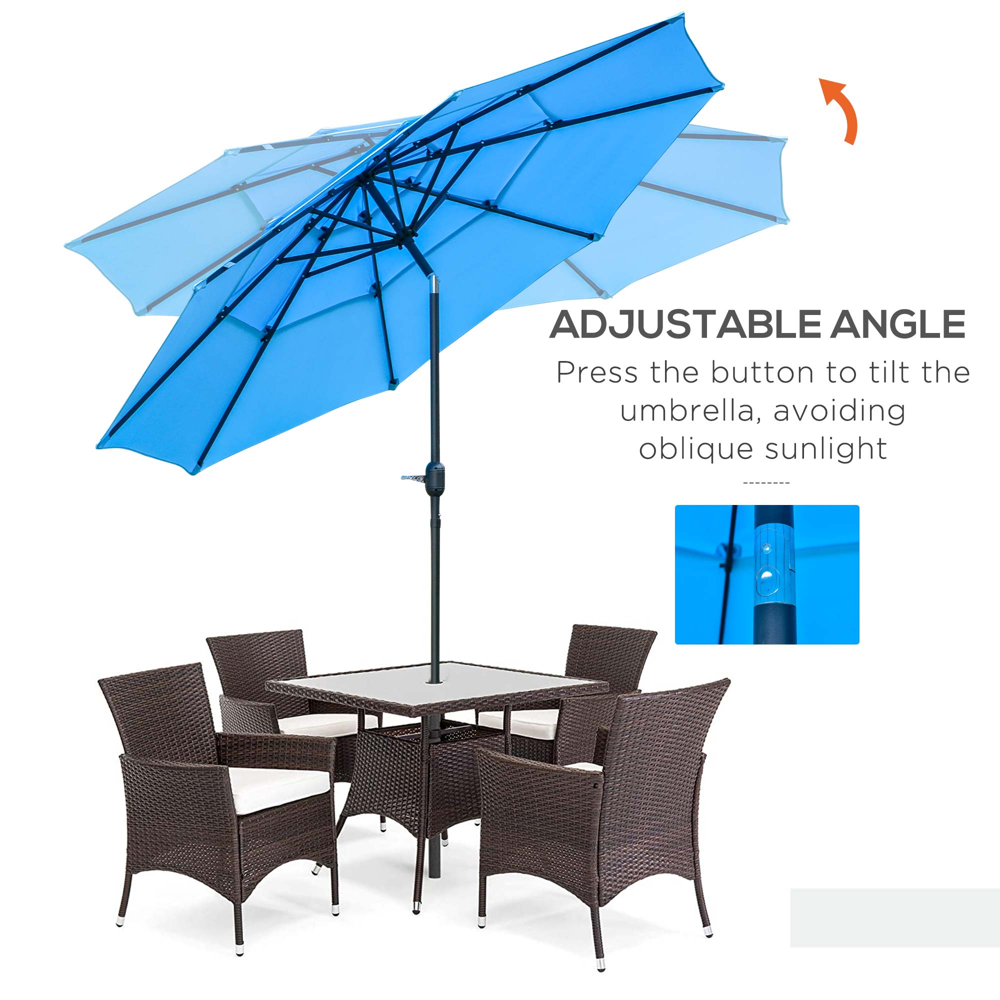 9FT 3 Tiers Patio Umbrella Outdoor Market Umbrella with Crank, Push Button Tilt for Deck, Backyard and Lawn, Sky Blue Sun Umbrellas   at Gallery Canada