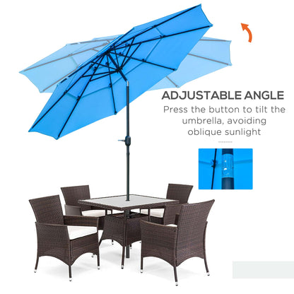 9FT 3 Tiers Patio Umbrella Outdoor Market Umbrella with Crank, Push Button Tilt for Deck, Backyard and Lawn, Sky Blue Sun Umbrellas   at Gallery Canada