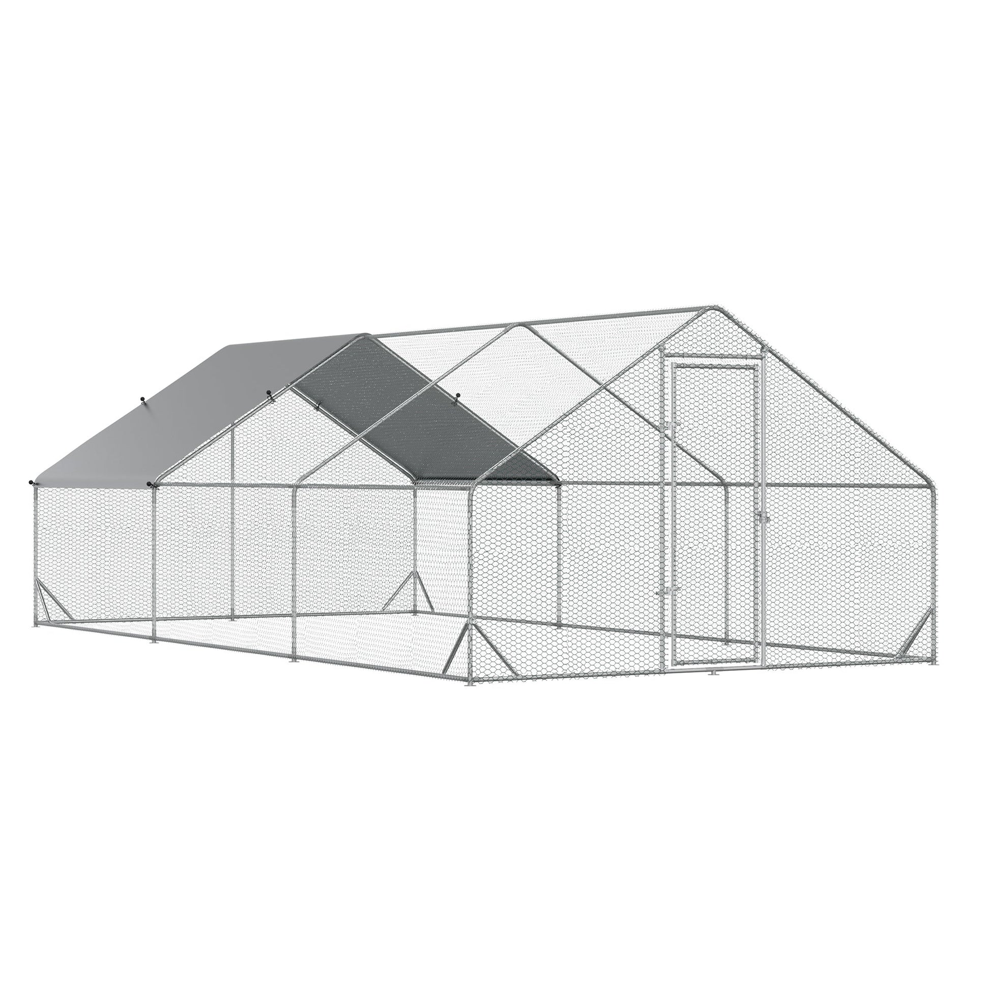 9.8' x 19.7' x 6.6' Chicken Coop Cage, Outdoor Hen House w/Cover &; Lockable Door Chicken Coops Silver  at Gallery Canada