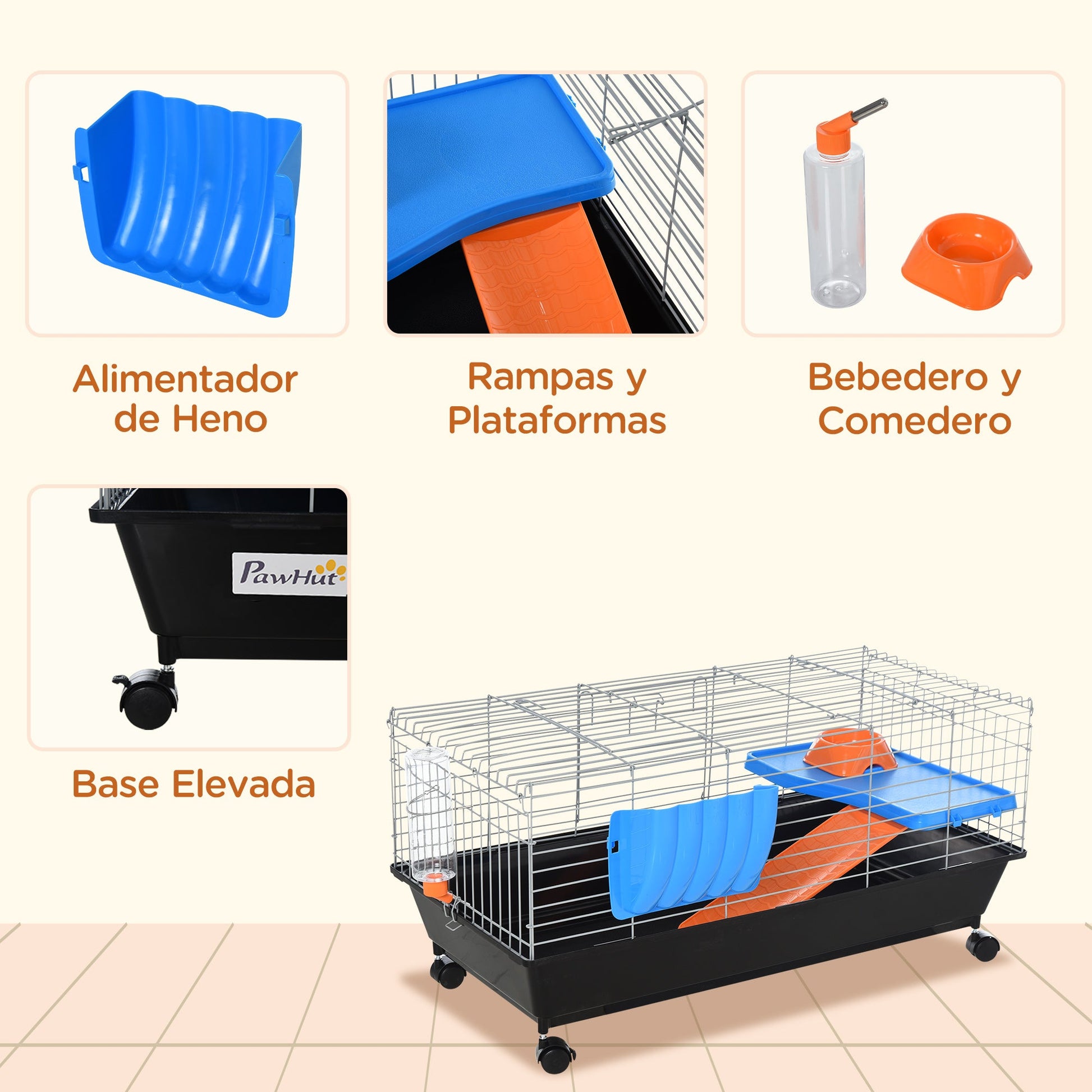 Small Animal Cage, Rolling Bunny Cage, Guinea Pig Cage with Food Dish, Water Bottle, Hay Feeder, Platform, Ramp, Black Houses & Habitats   at Gallery Canada