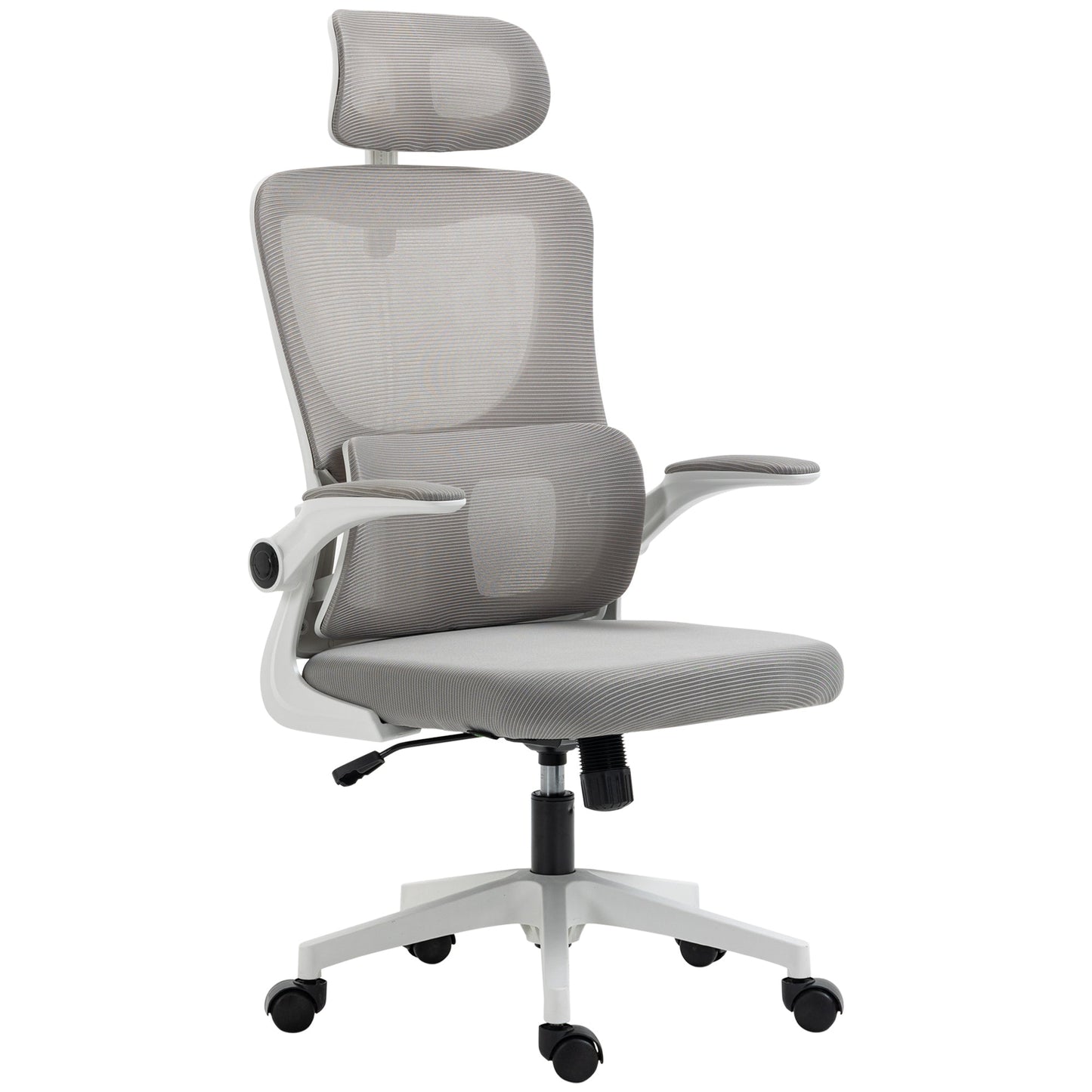 High Back Office Chair, Mesh Computer Desk Chair with Adjustable Headrest, Lumbar Support, Armrest, Adjustable Height, Grey Executive & Manager Chairs Grey  at Gallery Canada