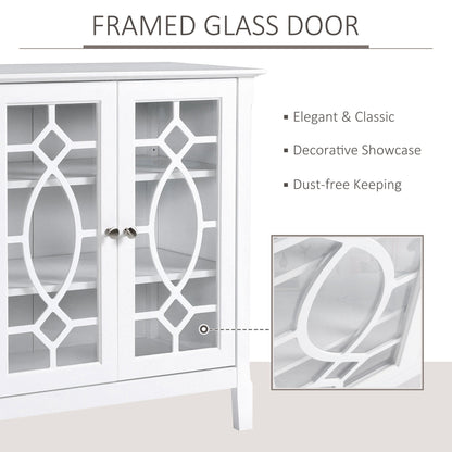 Sideboard Display Cabinet with Double Framed Glass Doors, 2 Adjustable Shelves, and Elevated Base, White Bar Cabinets   at Gallery Canada